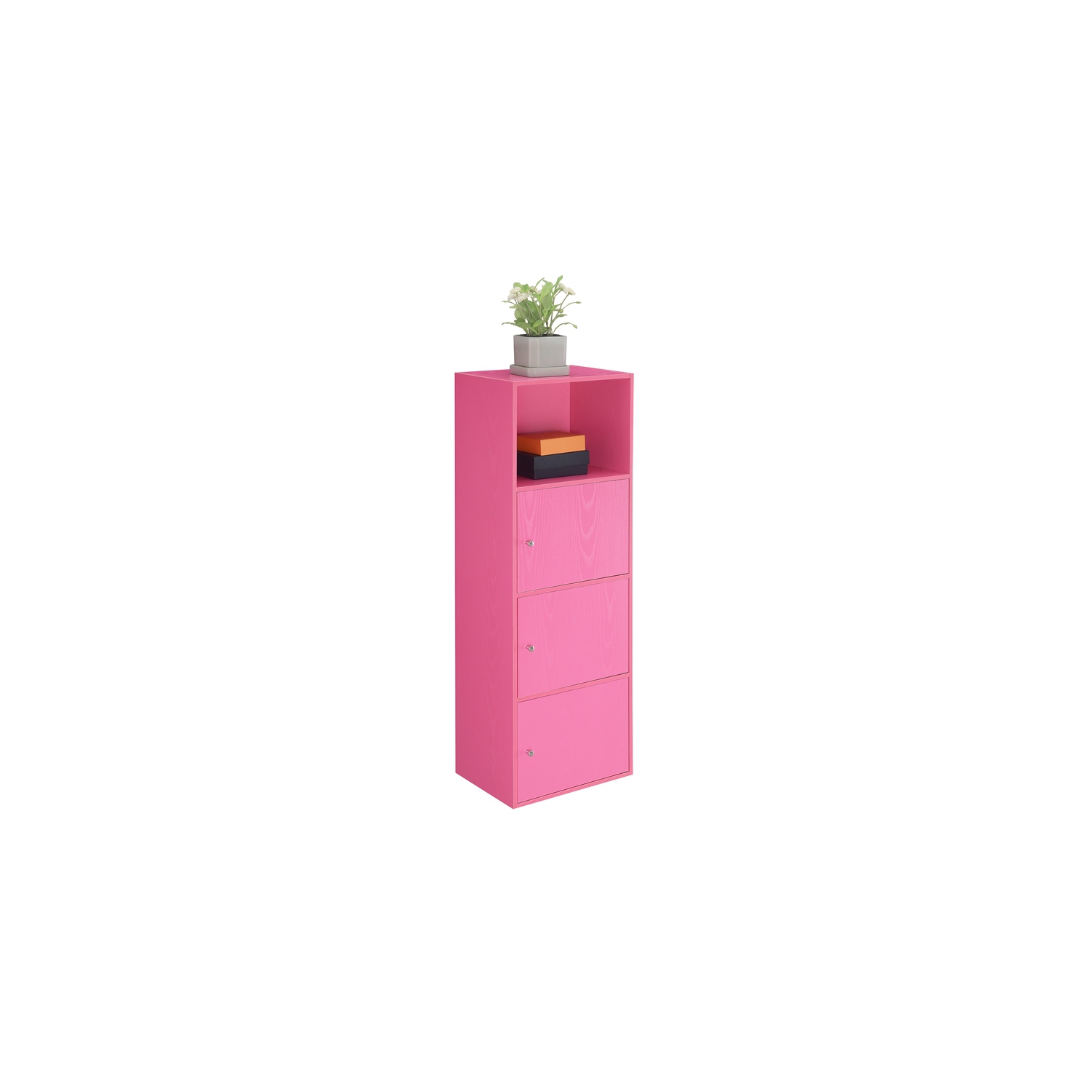 Xtra Storage Three-Door Cabinet with Shelf in Pink Wood Finish