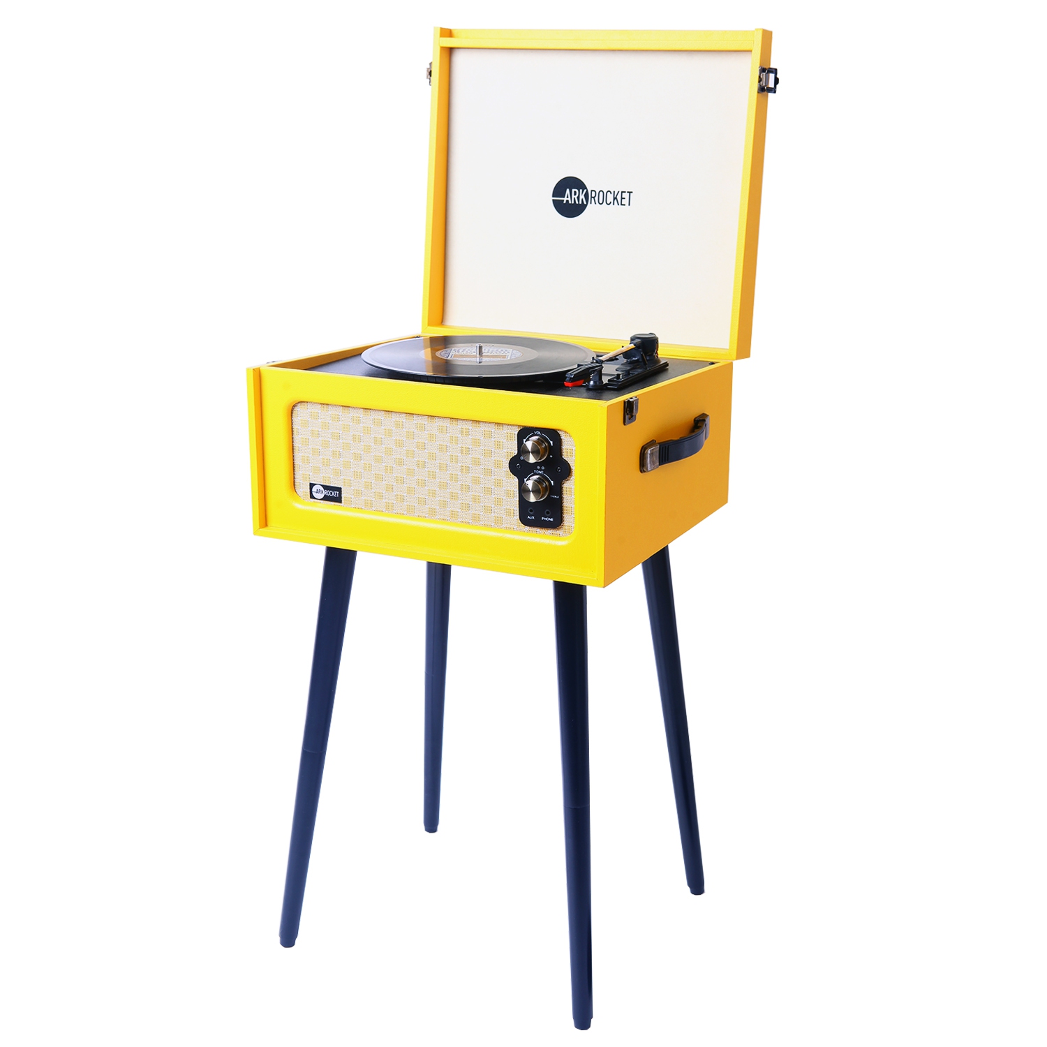 Arkrocket Discovery Bluetooth Record Player Stand with 3-Speed Turntable-Yellow