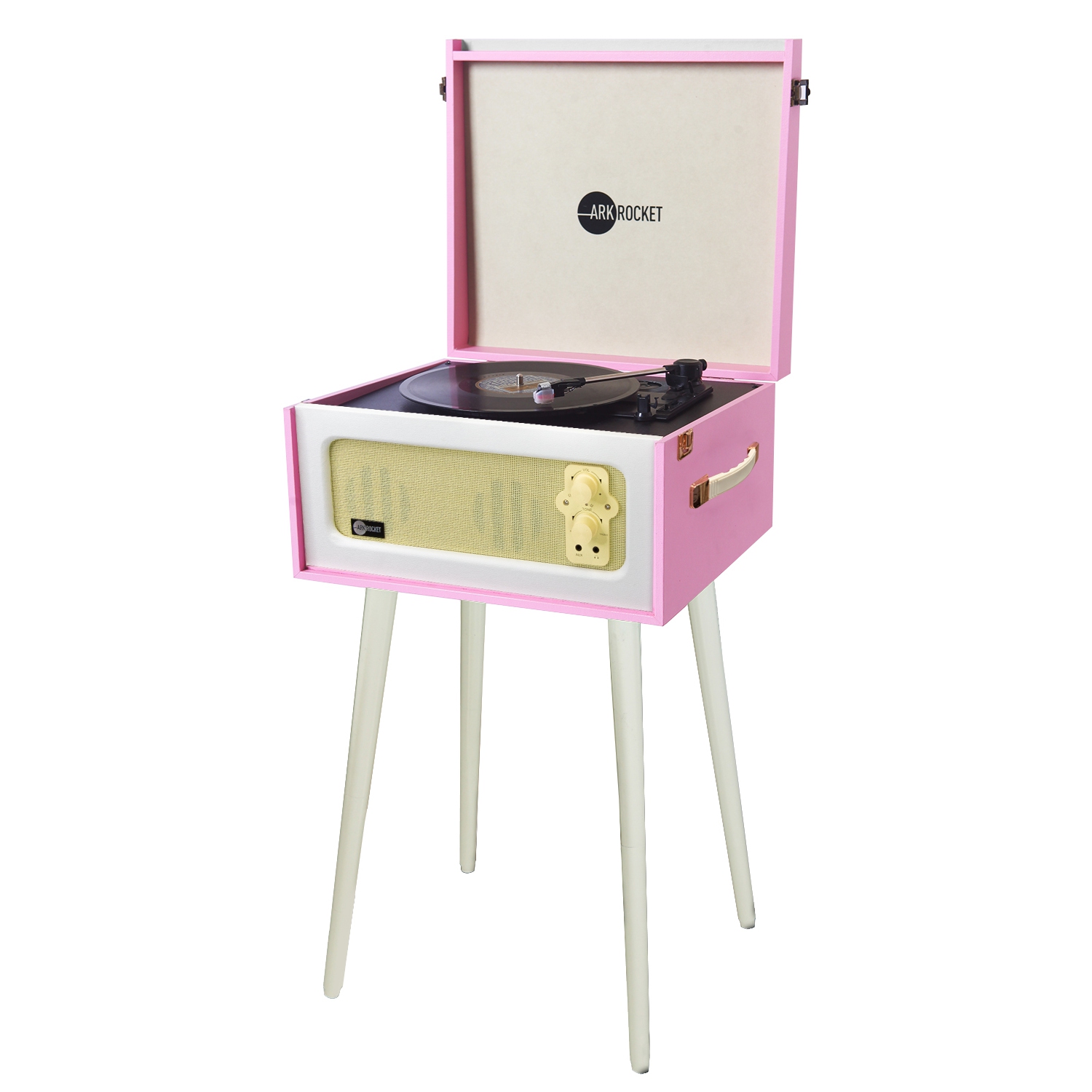 Arkrocket Discovery Bluetooth Record Player Stand with 3-Speed Turntable- Pink/White