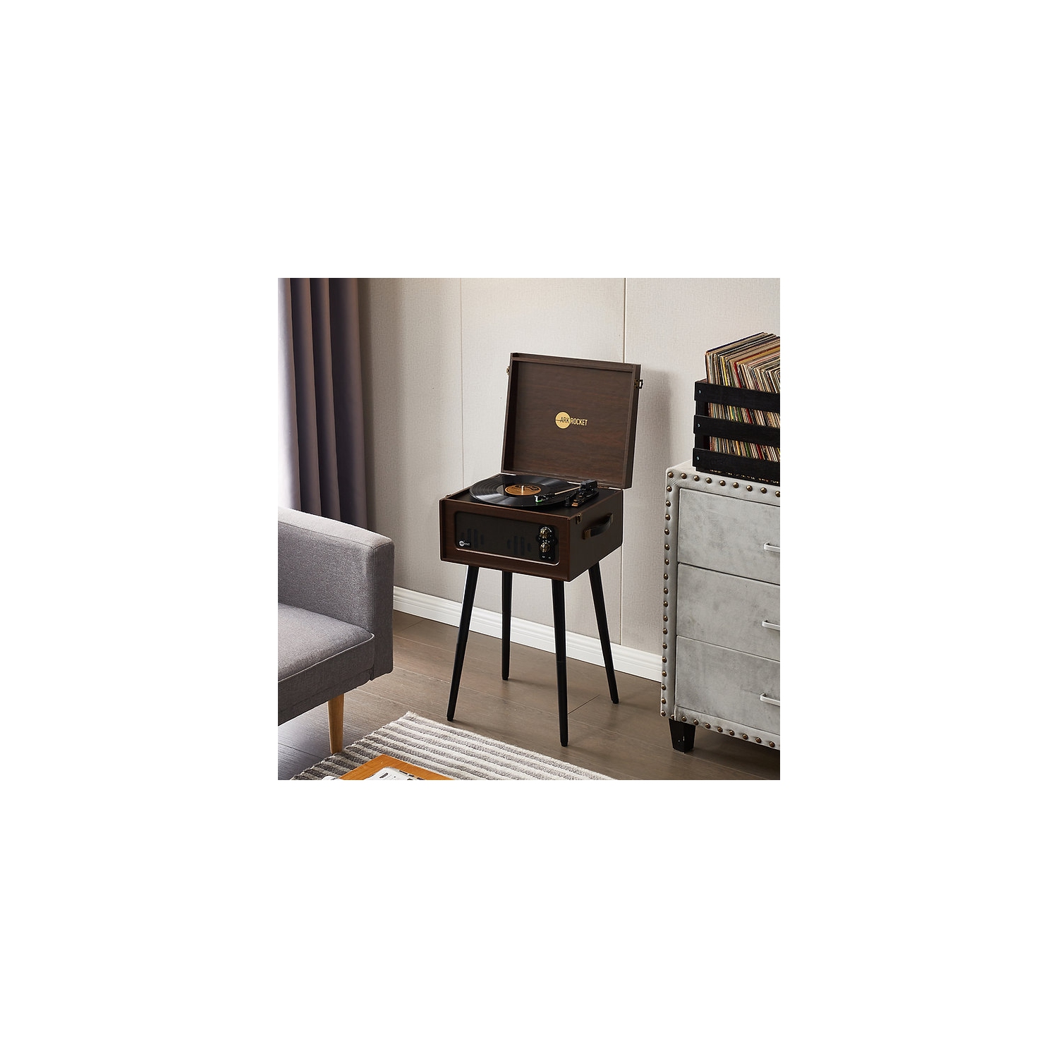 Support pour tourne-disque Bluetooth Discovery II d’Arkrok avec tourne-disque à 3 vitesses