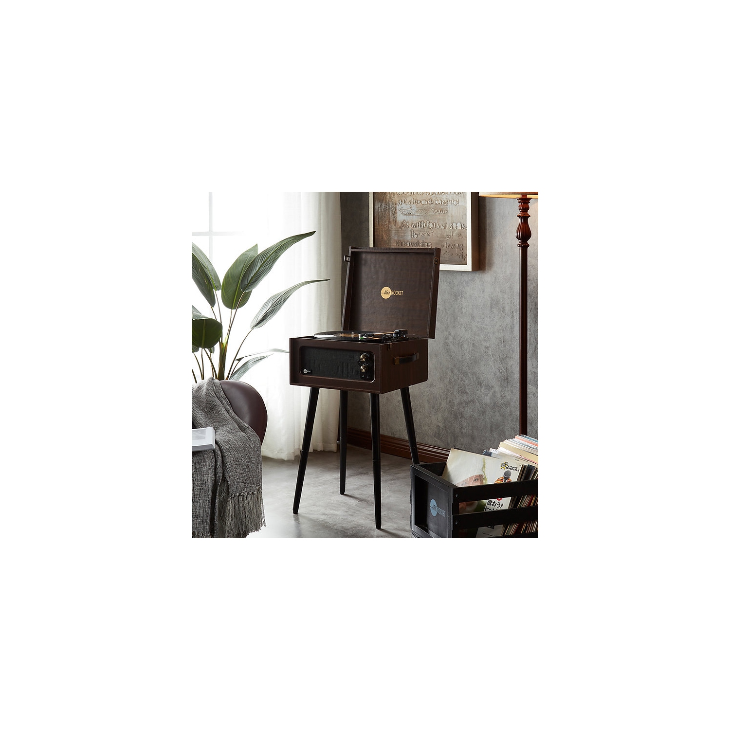 Support pour tourne-disque Bluetooth Discovery II d’Arkrok avec tourne-disque à 3 vitesses