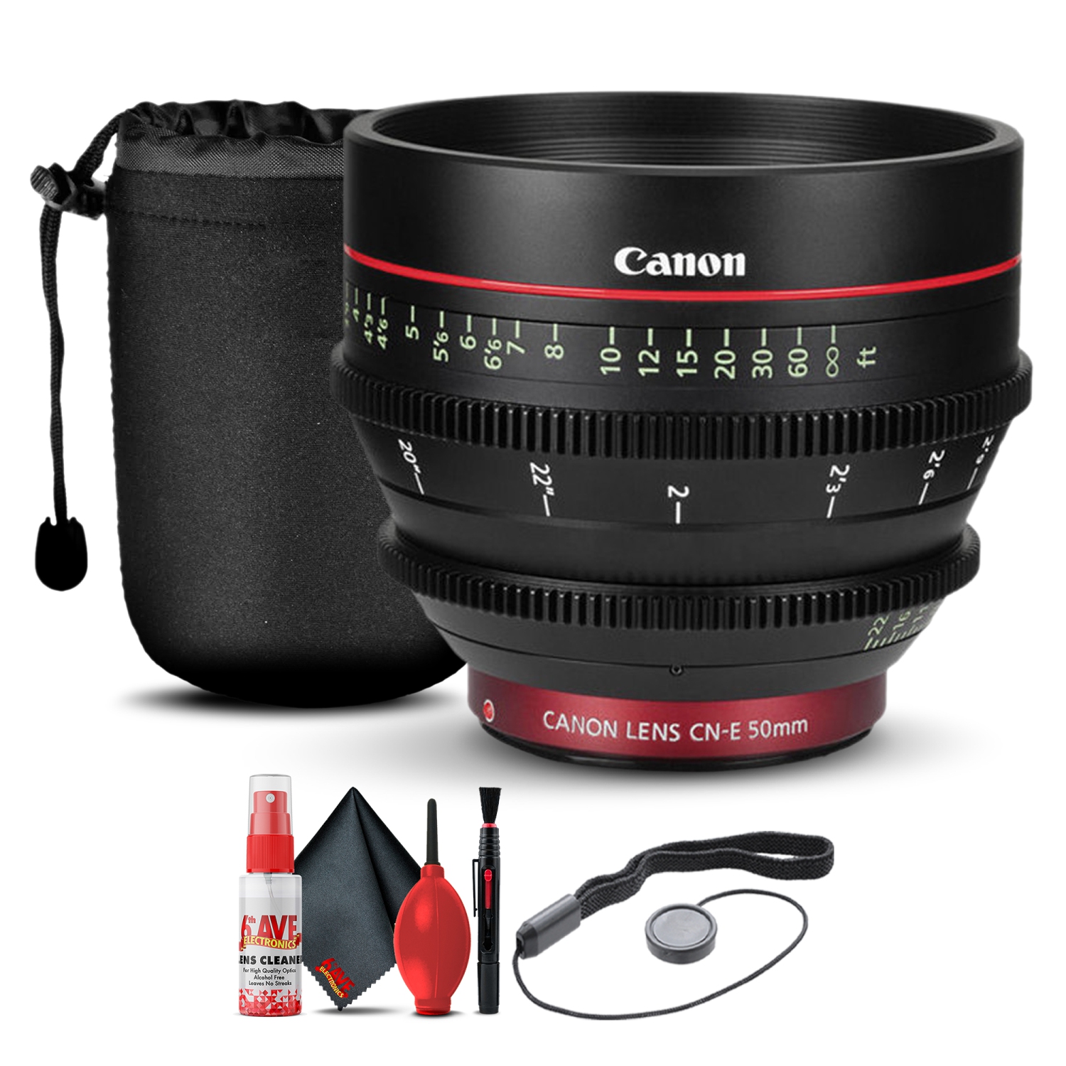 Canon CN-E 50mm T1.3 L F Cine Lens (6570B001) + Lens Pouch + Cap Keeper + More