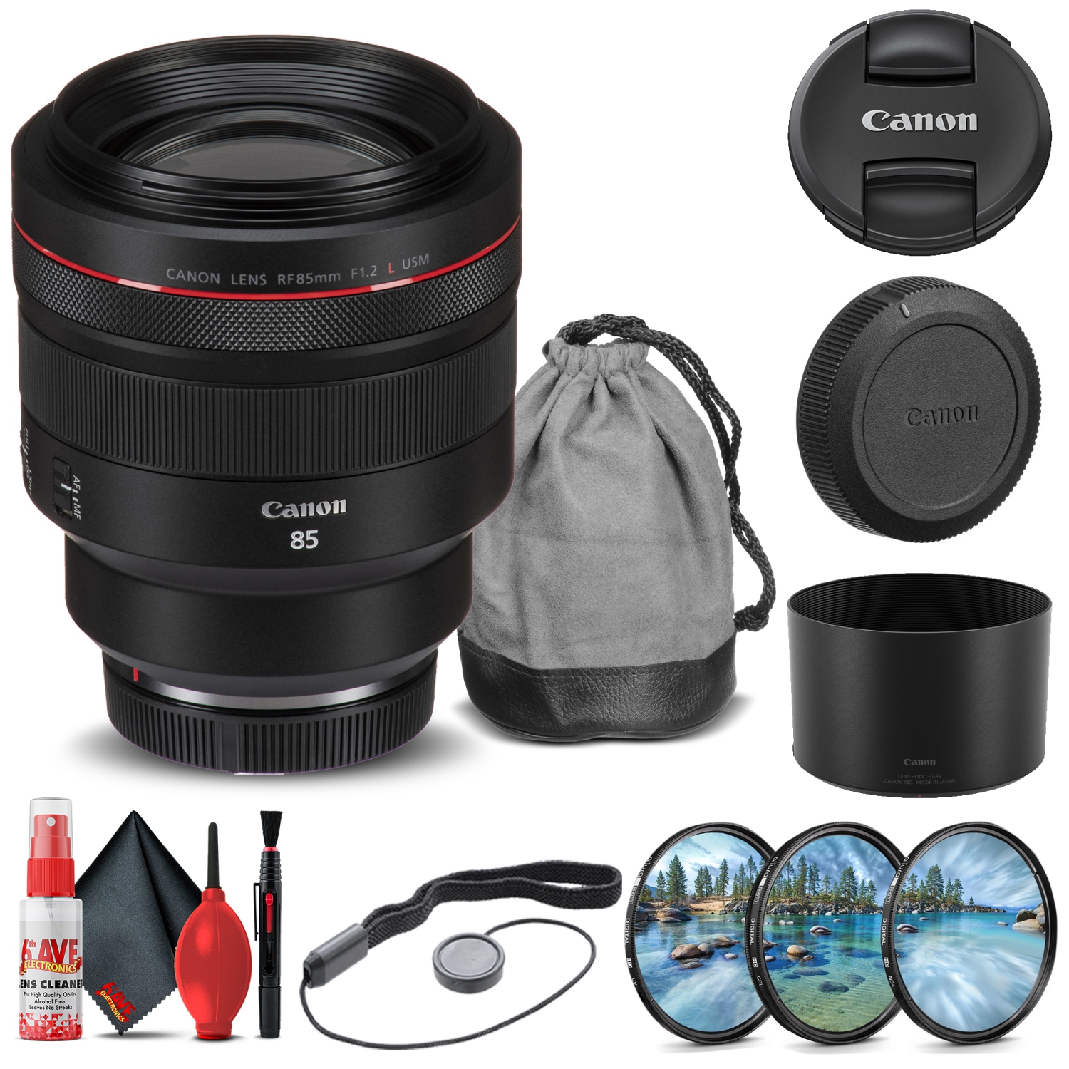 Canon RF 85mm f/1.2L USM Lens + Filter Kit + Cap Keeper Base Bundle