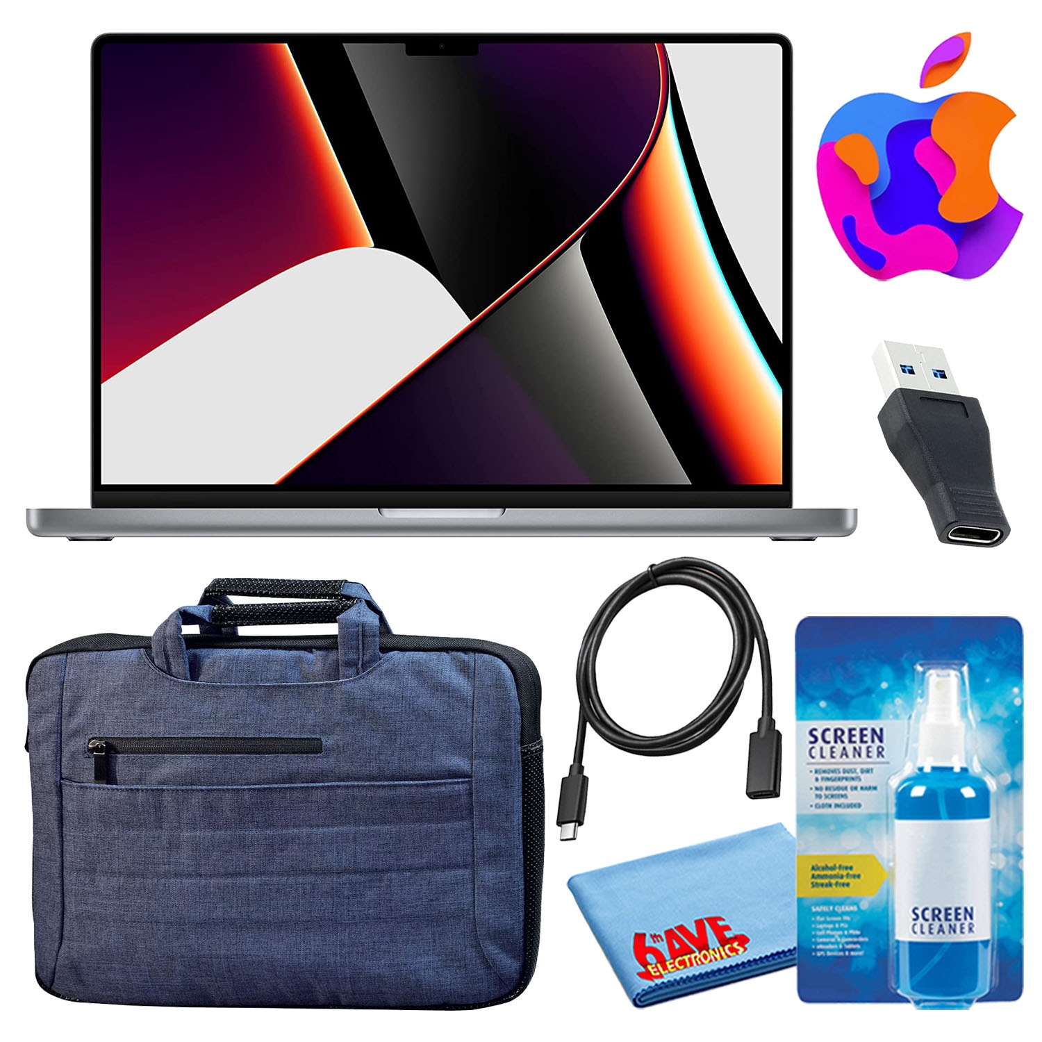 Apple MacBook Pro 16" Laptop (2021, M1 Pro, 512GB/1TB, Space Gray) + Carry Bag