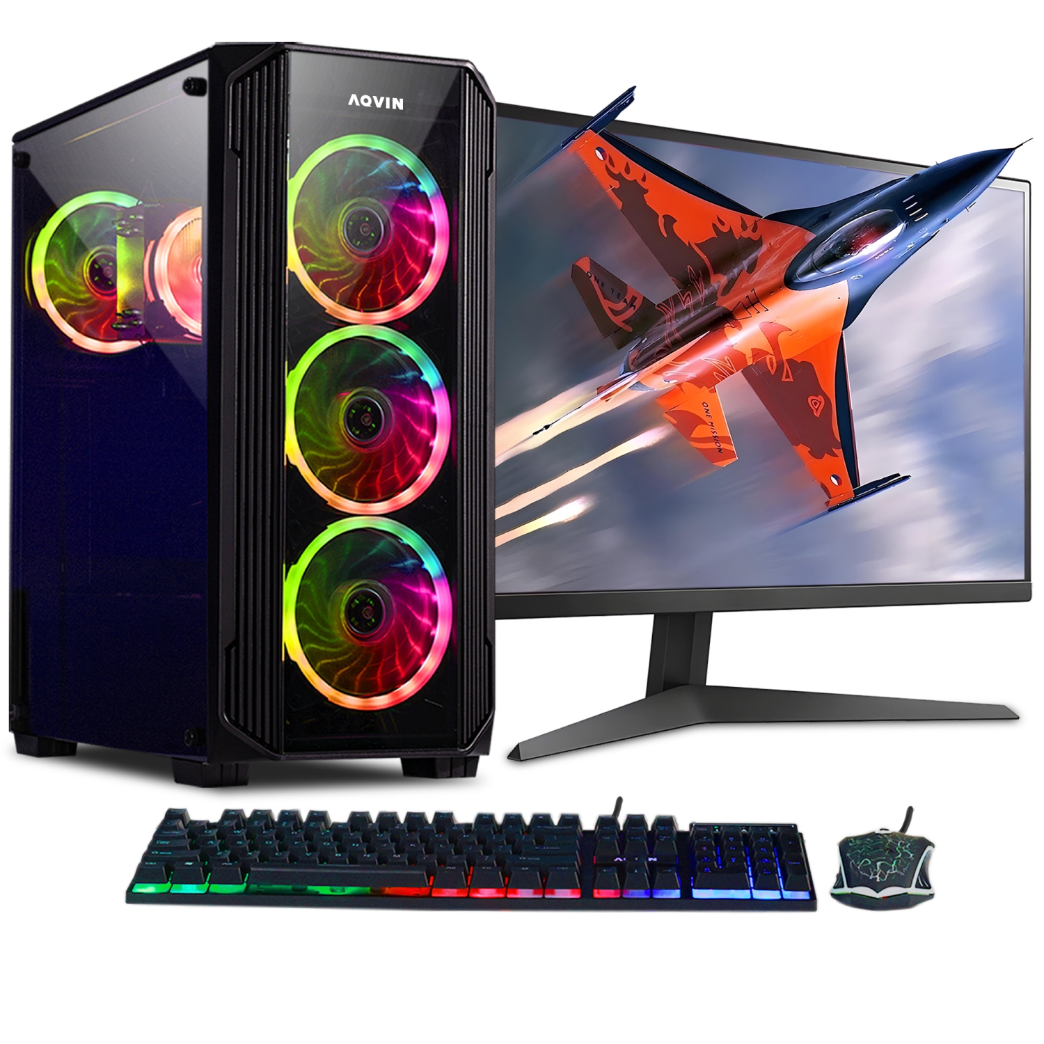 AQVIN ZForce (Tower) Gaming Desktop, 24" FHD Gaming Monitor, AMD Ryzen 5 3600 6-Core up to 4.2 GHz, NVIDIA GTX 1050 Ti 4GB DDR5, 16GB DDR4 Memory, 512GB SSD, Windows 11 Pro, WiFi