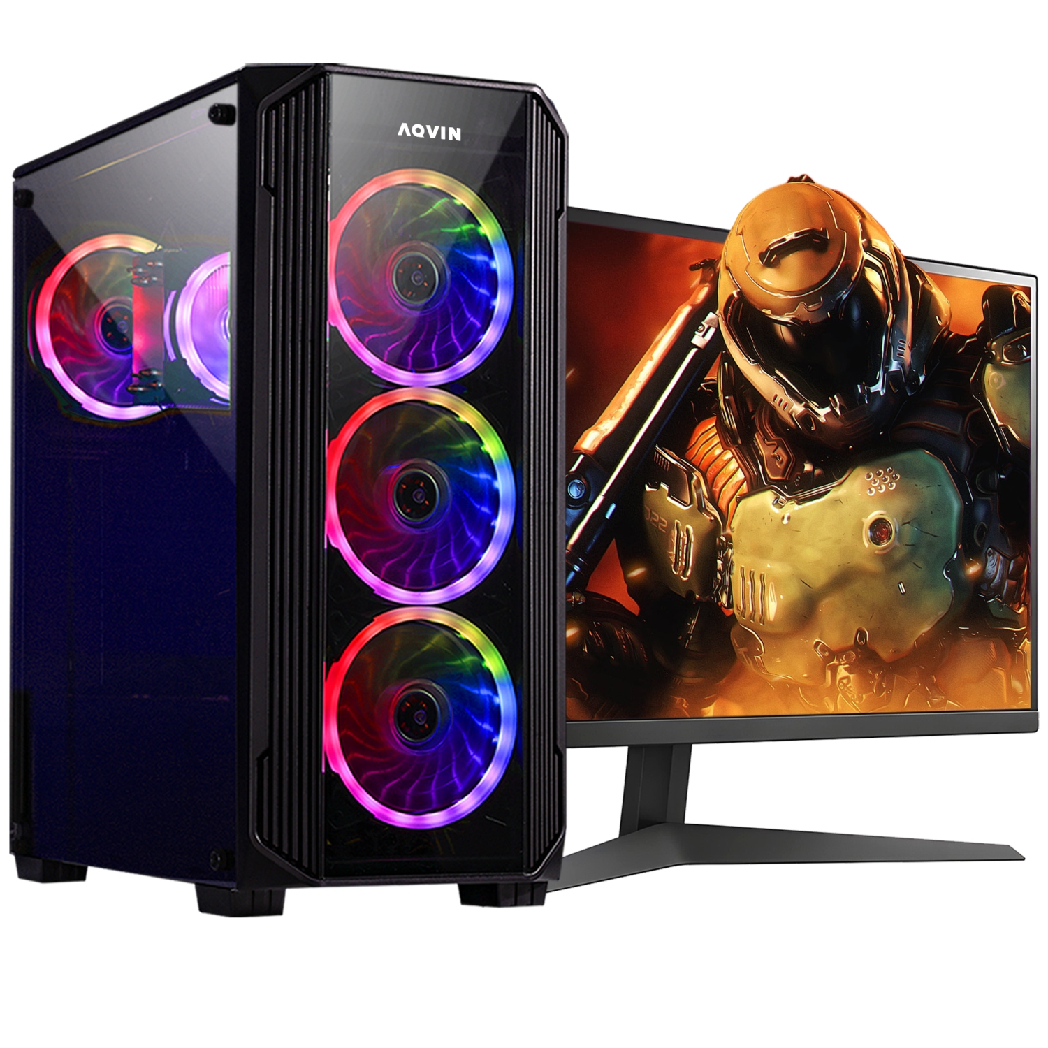 Prebuilt Gaming PC Tower AQVIN~ AMD RYZEN 5 3600 Processor~ NVIDIA GTX 1050 Ti 4GB DDR5~ 24 inch FHD Gaming Monitor~ 1TB SSD~ 16GB DDR4 RAM~ Win 11 Pro~ Gaming keyboard,Mouse,WiFi