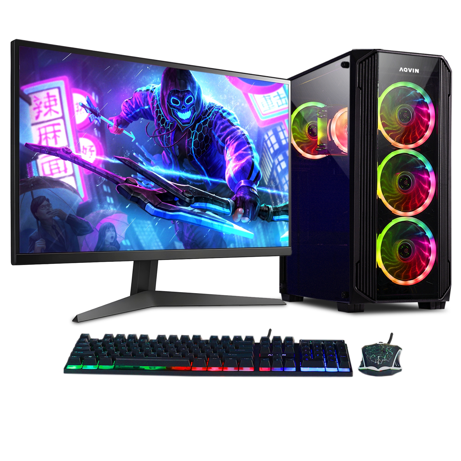 Gaming PC Tower - AQVIN Desktop | 24" FHD Gaming Monitor | Intel 10th Gen i3 upto 4.30 GHz Processor | AMD Radeon RX 580 8GB DDR5 | 16GB DDR4 RAM | 512GB SSD | WiFi | Win 11 Pro