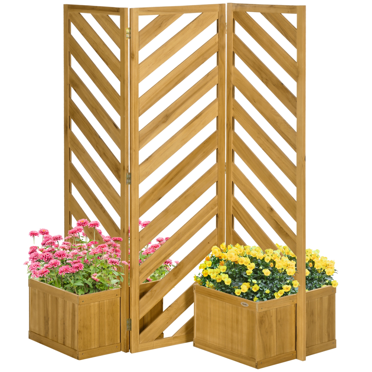 Outsunny Paravent extérieur autoportant avec 4 lits de jardin surélevés auto-drainants, 3 panneaux de confidentialité à charnières et pour bain à