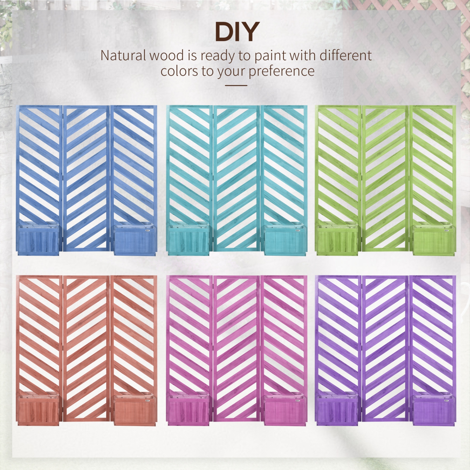 Outsunny Paravent extérieur autoportant avec 4 lits de jardin surélevés auto-drainants, 3 panneaux de confidentialité à charnières et pour bain à