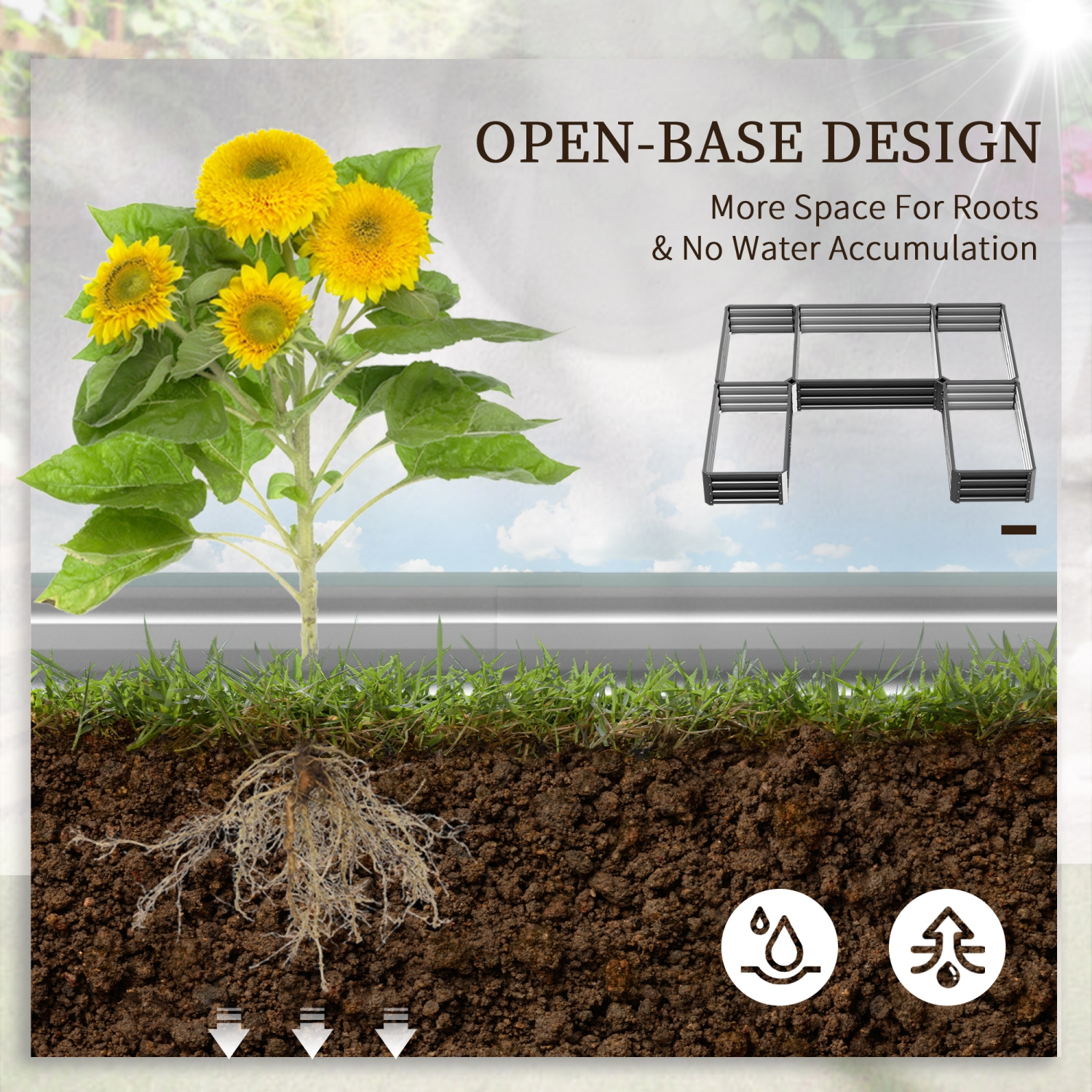 Bac de jardin surélevé Outsunny de 8 x 8&nbsp;pi, ensemble de 5 grands jardinières en acier pour plantes d'extérieur, légumes, fleurs, herbes,
