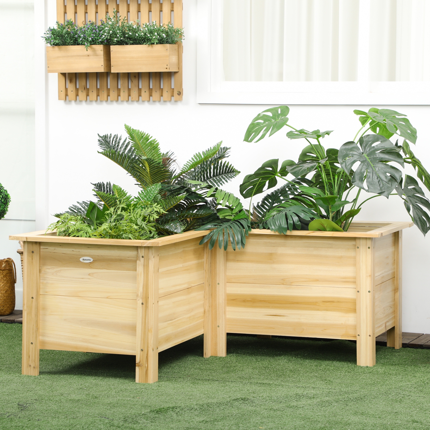 Outsunny Raised Garden Bed, 47.2" x 47.2" x 19.7" Wooden Elevated Planter Box Outdoor with Legs, for Vegetables, Flowers, Herbs, L-shaped, Natural