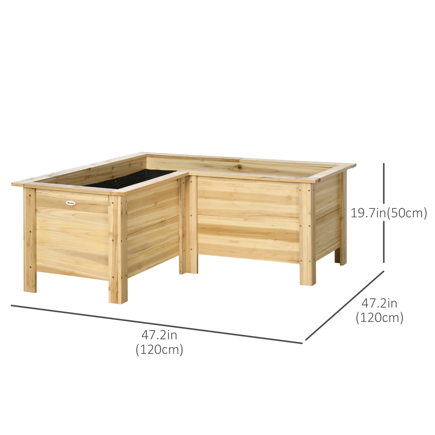 Outsunny Raised Garden Bed, 47.2" x 47.2" x 19.7" Wooden Elevated Planter Box Outdoor with Legs, for Vegetables, Flowers, Herbs, L-shaped, Natural
