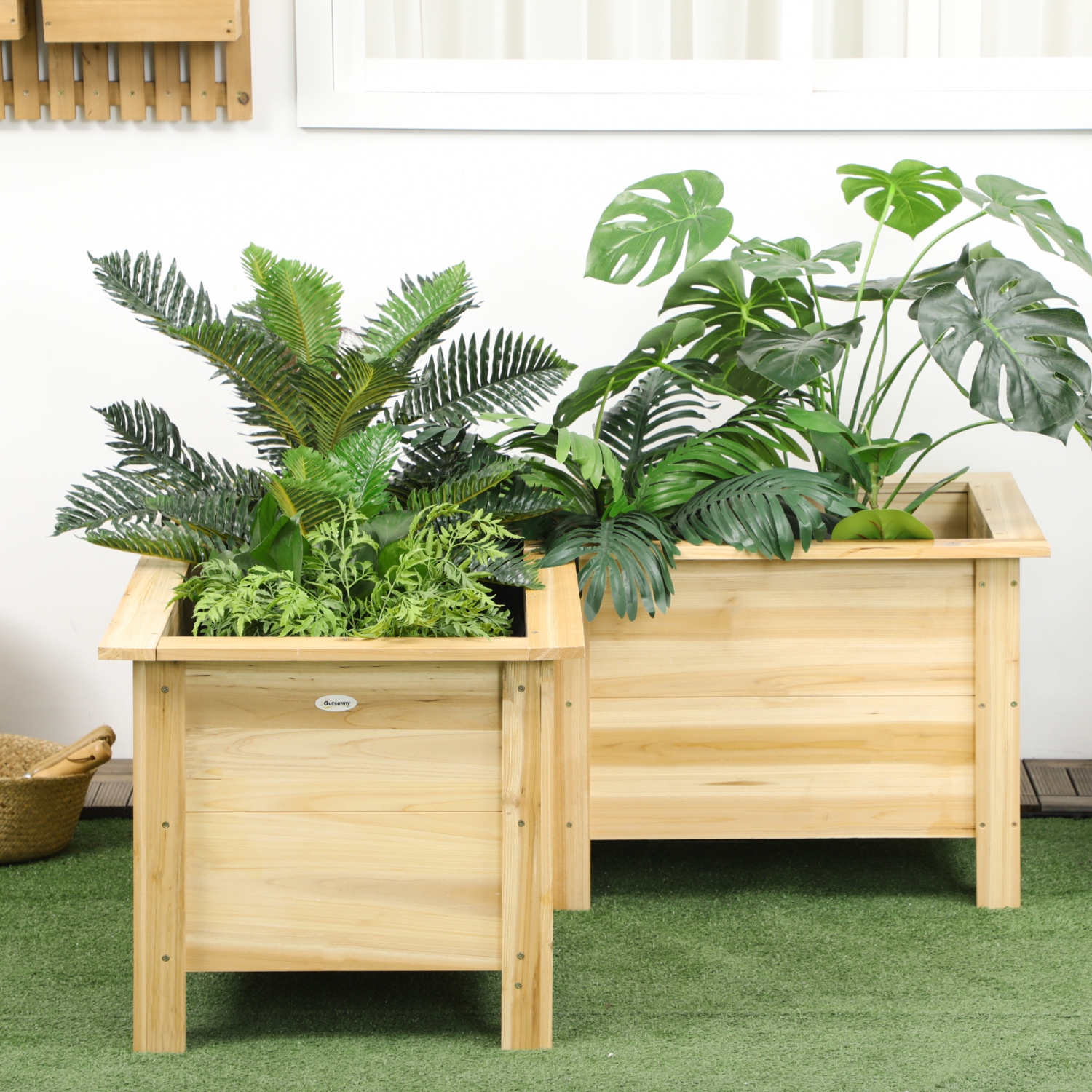 Outsunny Raised Garden Bed, 47.2" x 47.2" x 19.7" Wooden Elevated Planter Box Outdoor with Legs, for Vegetables, Flowers, Herbs, L-shaped, Natural