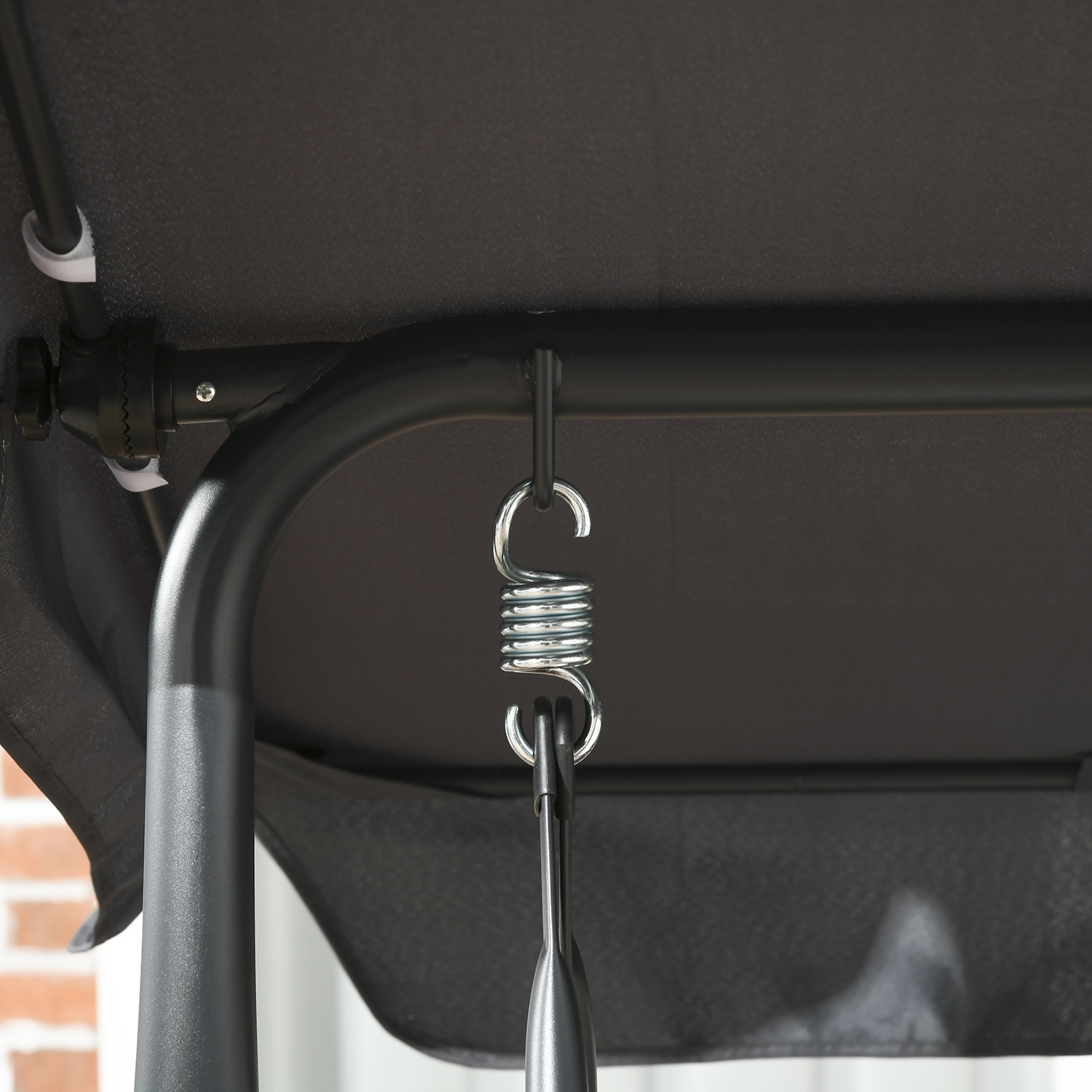 Outsunny 3-Seat Patio Swing Chair, Outdoor Canopy Swing Glider with Adjustable Shade, Rattan Seat and Steel Frame, for Porch, Garden, Poolside, Dark