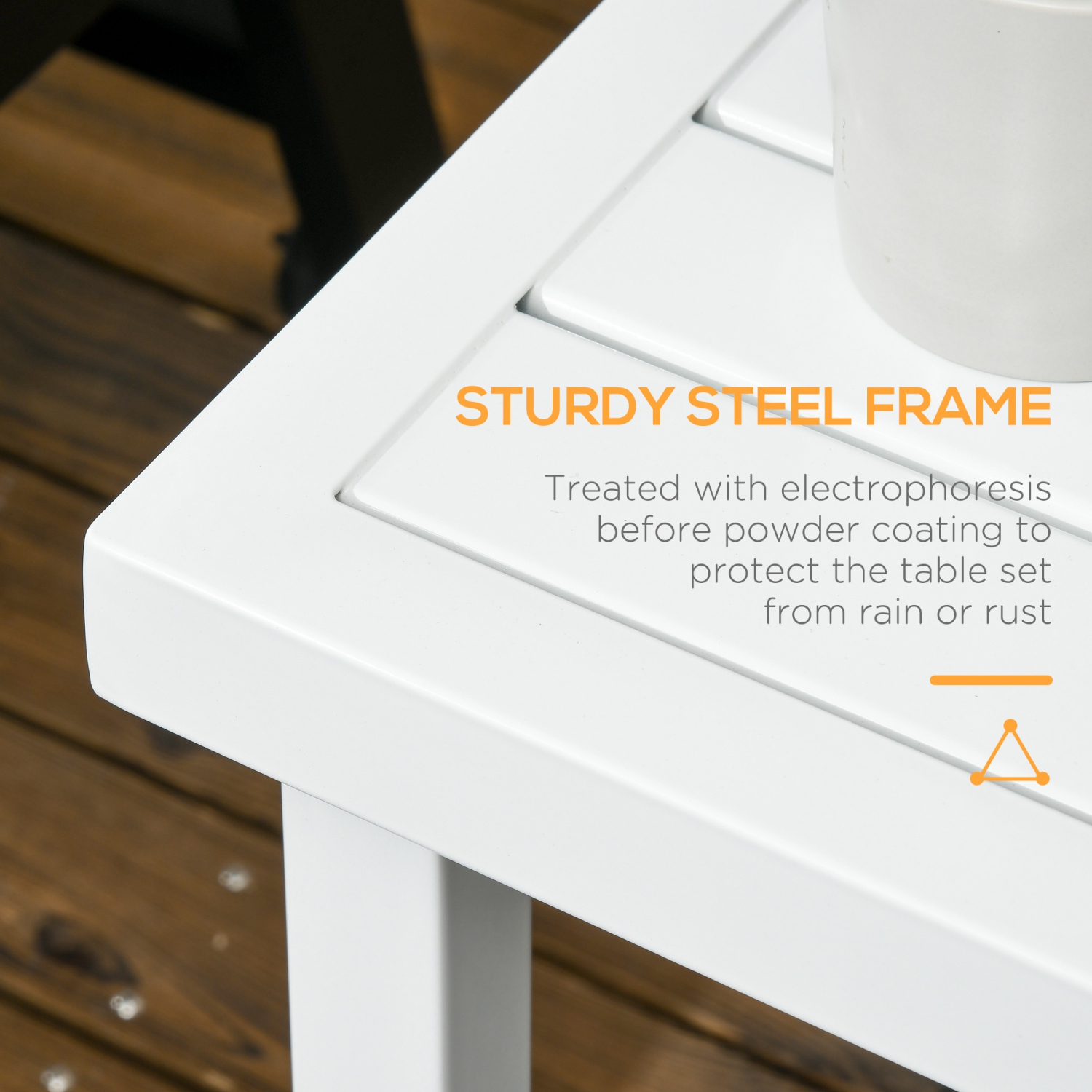 Outsunny Outdoor Side Table, Patio End Table with Umbrella Hole, Small Coffee Table with Steel Frame for Balcony, White