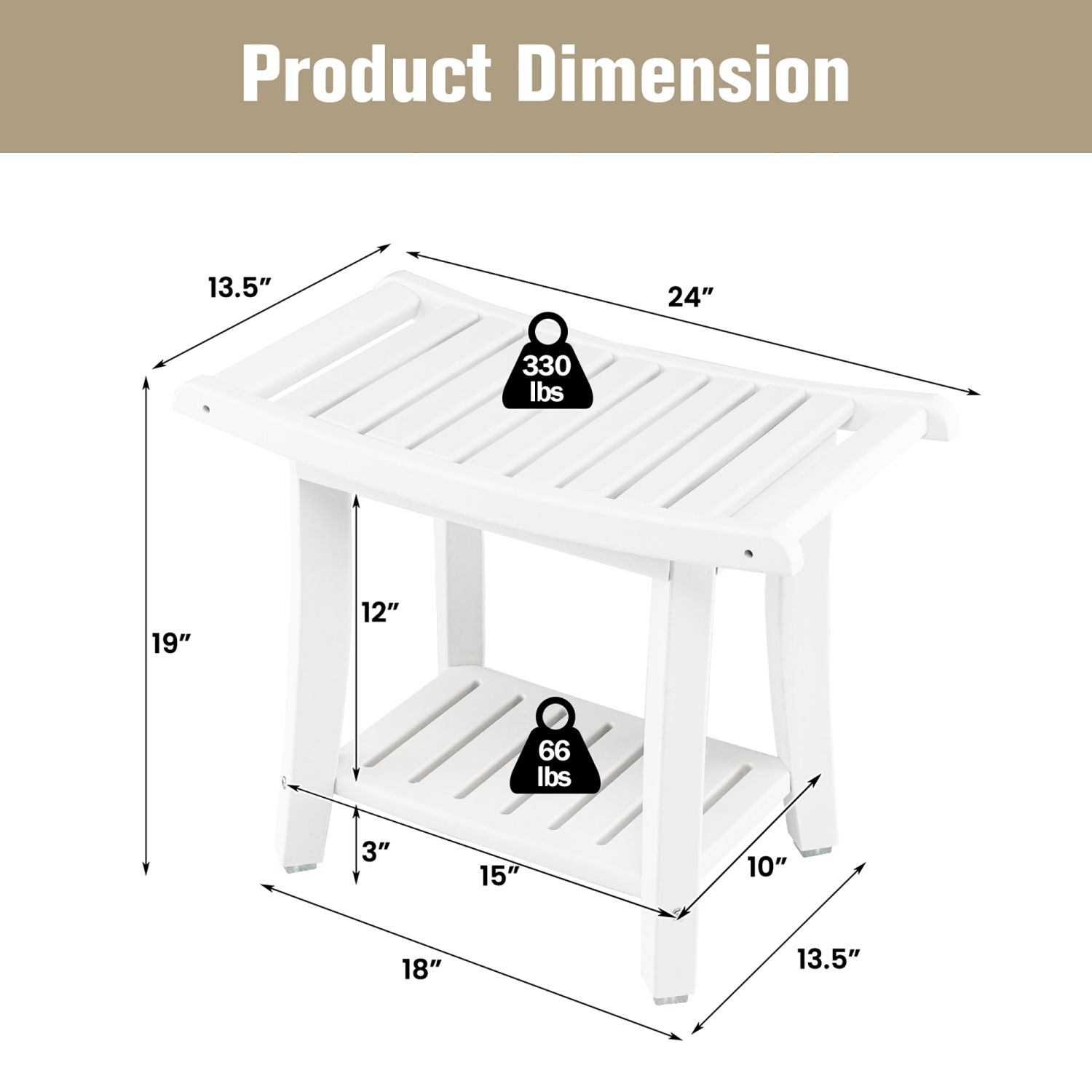 Gymax 2-tier Shower Bench Waterproof Spa Bath Shower Stool Heavy Duty w/ Shelf