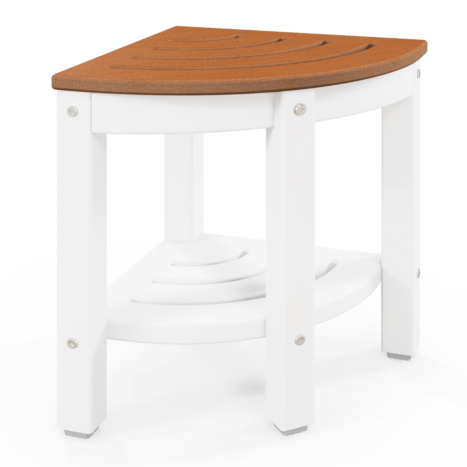 Gymax 2-Tier Corner Shower Bench Stool Waterproof Bathroom Stool Heavy Duty w/ Shelf