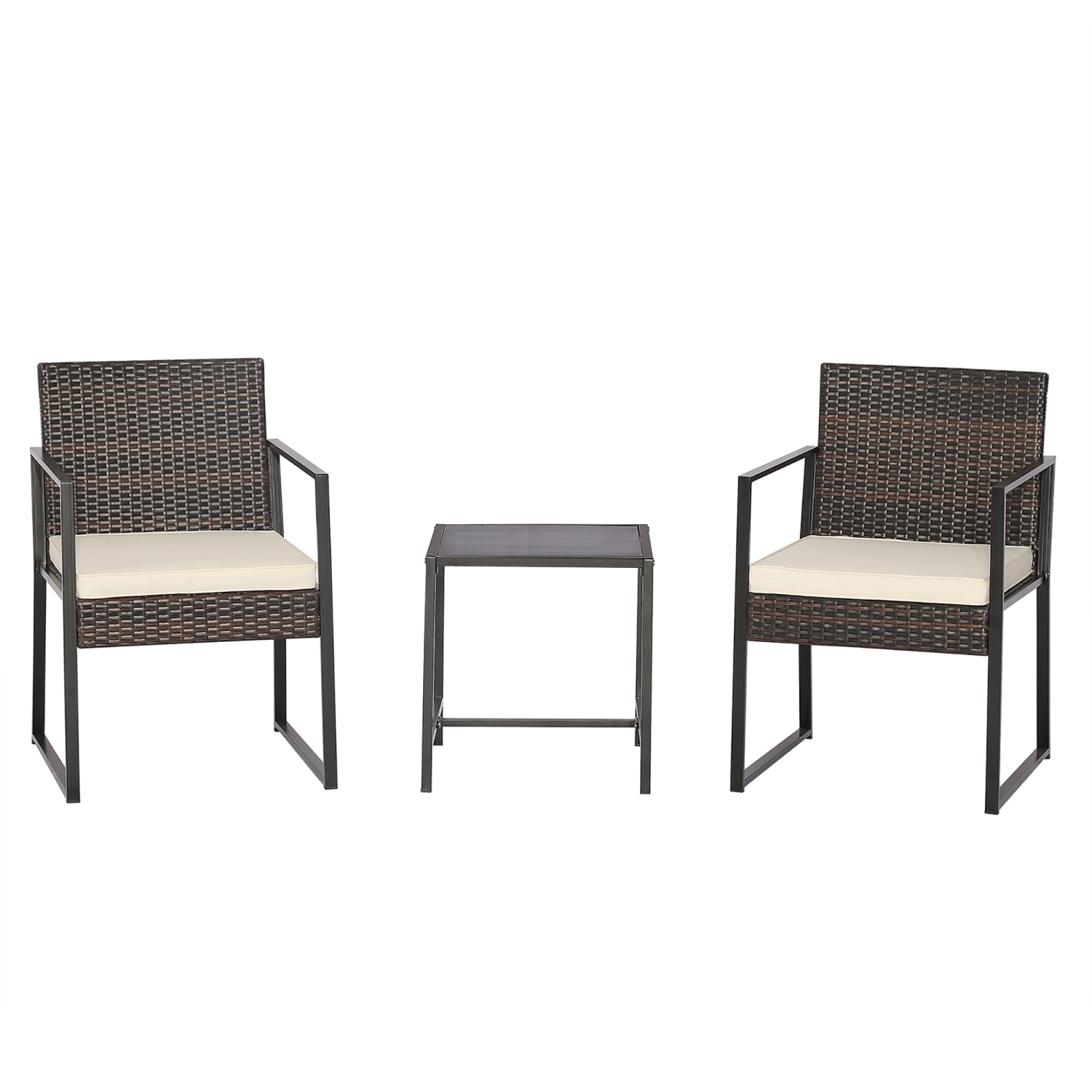 Gymax 3PCS Patio Rattan Hand-Woven PE Wicker Bistro Set Outdoor Furniture Set w/ Table & Cushion