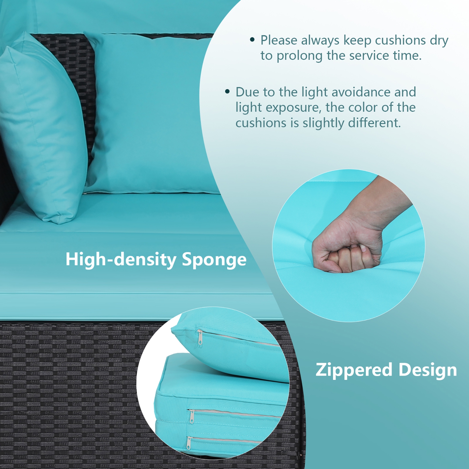 Ensemble de canapé d'extérieur GYMAX, canapé-lit d'extérieur en osier PE tissé à la main avec coussins Turquoise