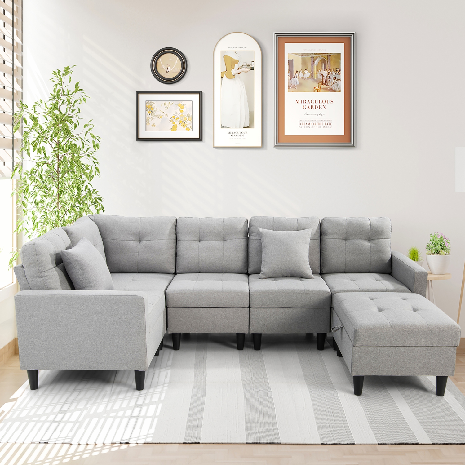 Gymax L-shaped Sectional Corner Sofa Set Living Room Furniture w/ Storage  Ottoman