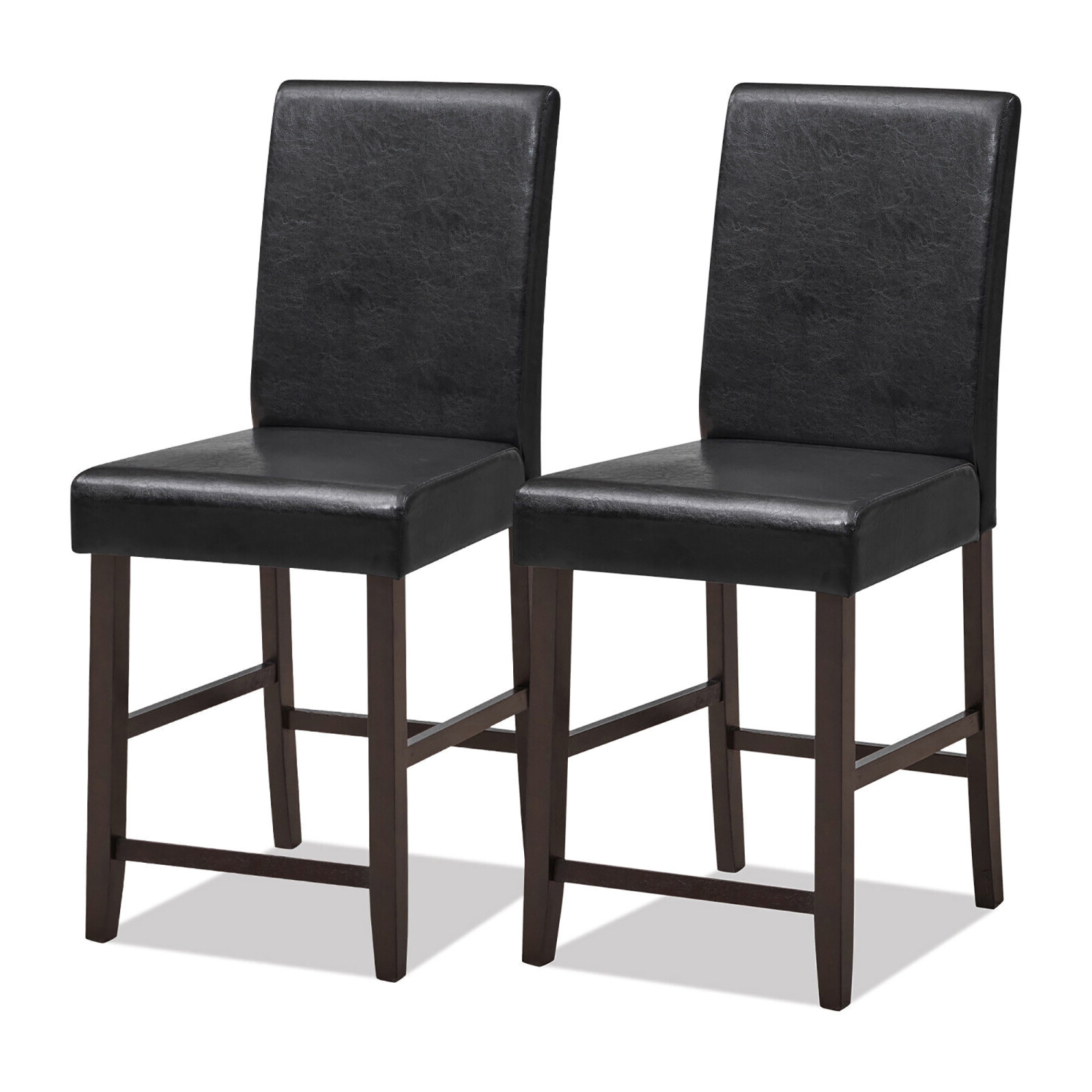 Gymax Set of 2 Bar Stools 25inch Counter Height Barstool Pub Chair w/Rubber Wood Legs