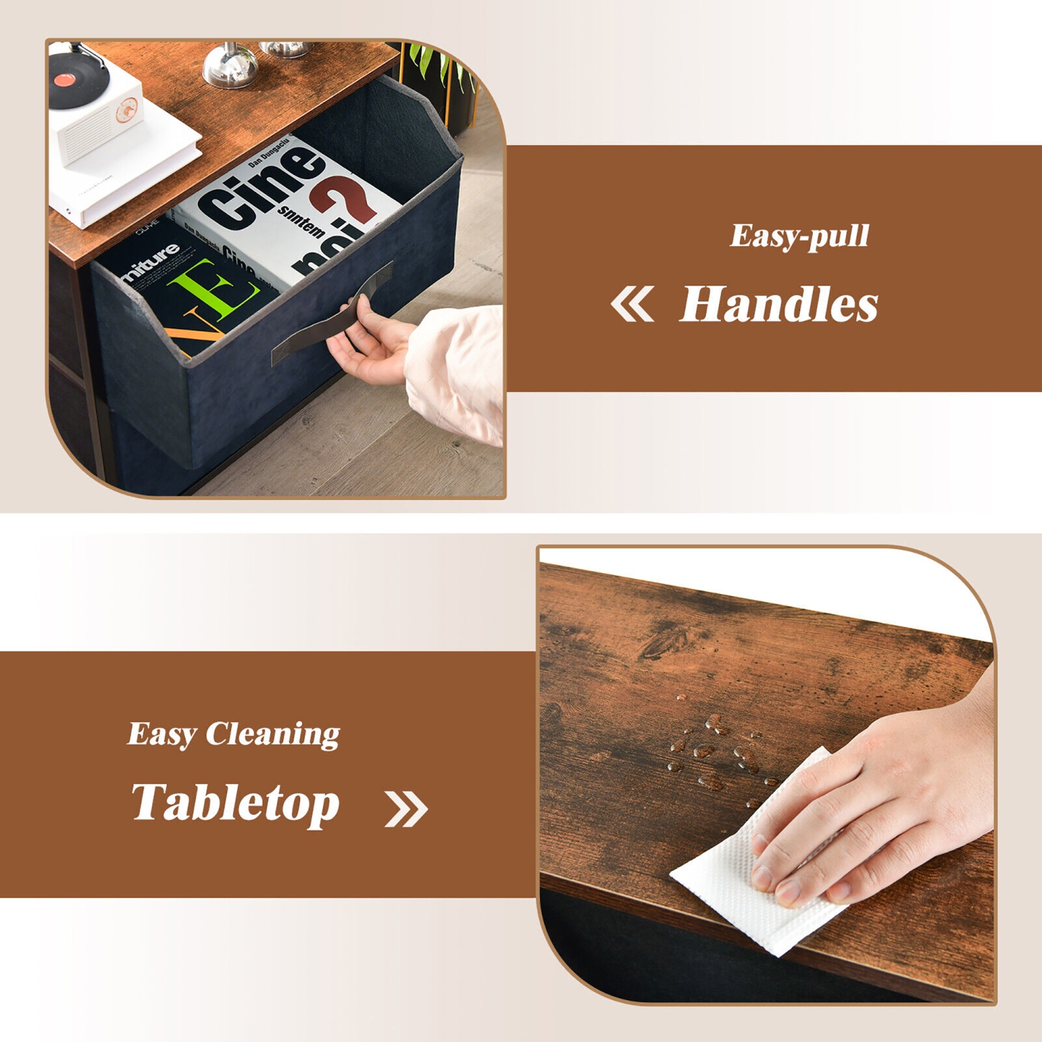 Gymax 2PCS Nightstand End Side Table Dresser w/ 2 Pull-out Fabric Drawers for Bedroom