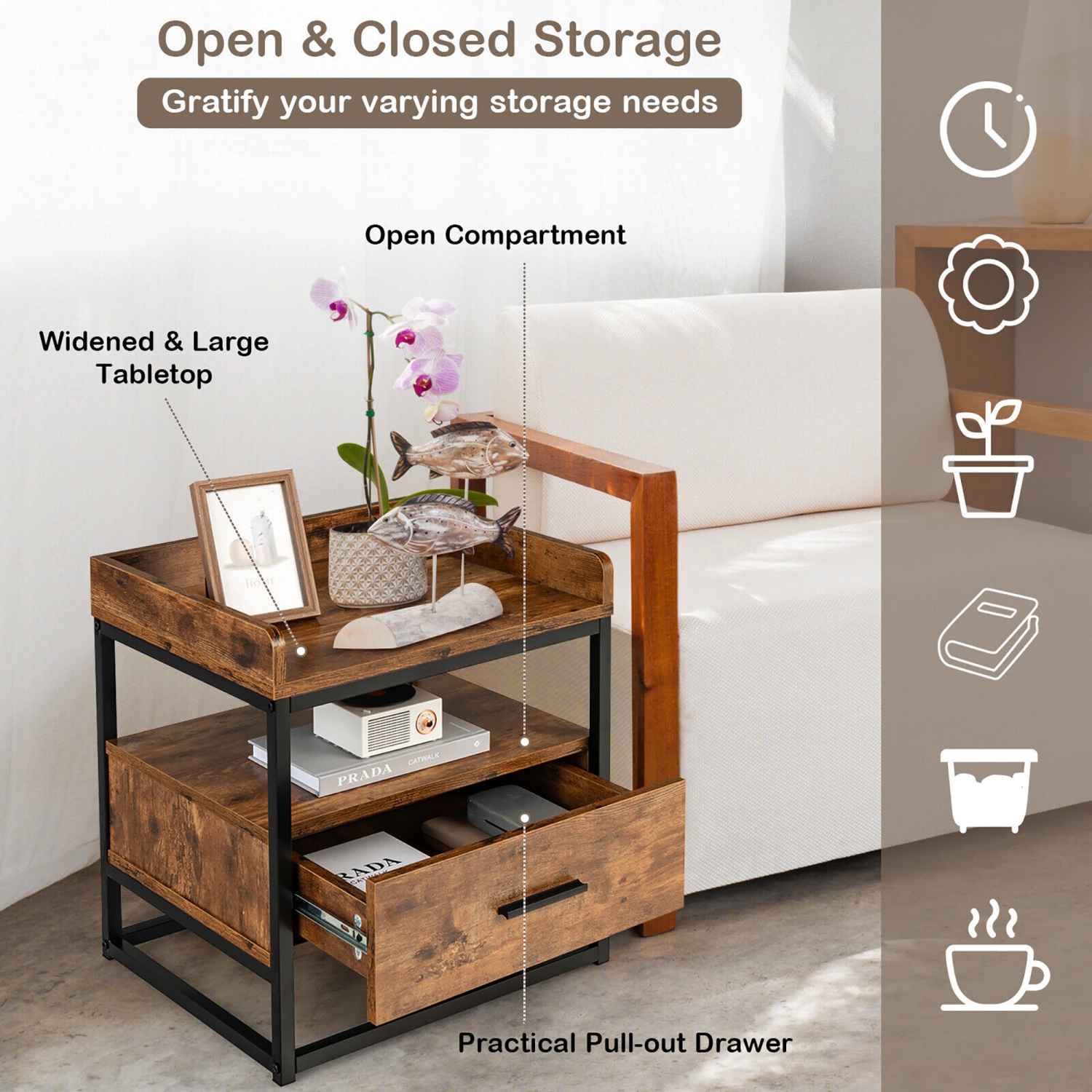 Gymax 2PCS Nightstand Side End Sofa Table w/ Metal Frame for Living Room Bedroom