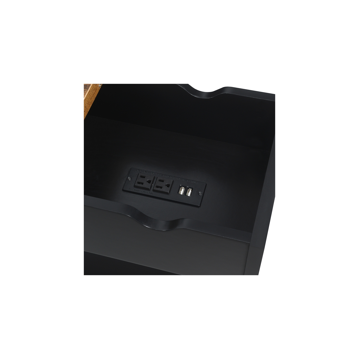 Oxford Flip-Top End Table with Charging Station and Shelf in Black Wood Finish