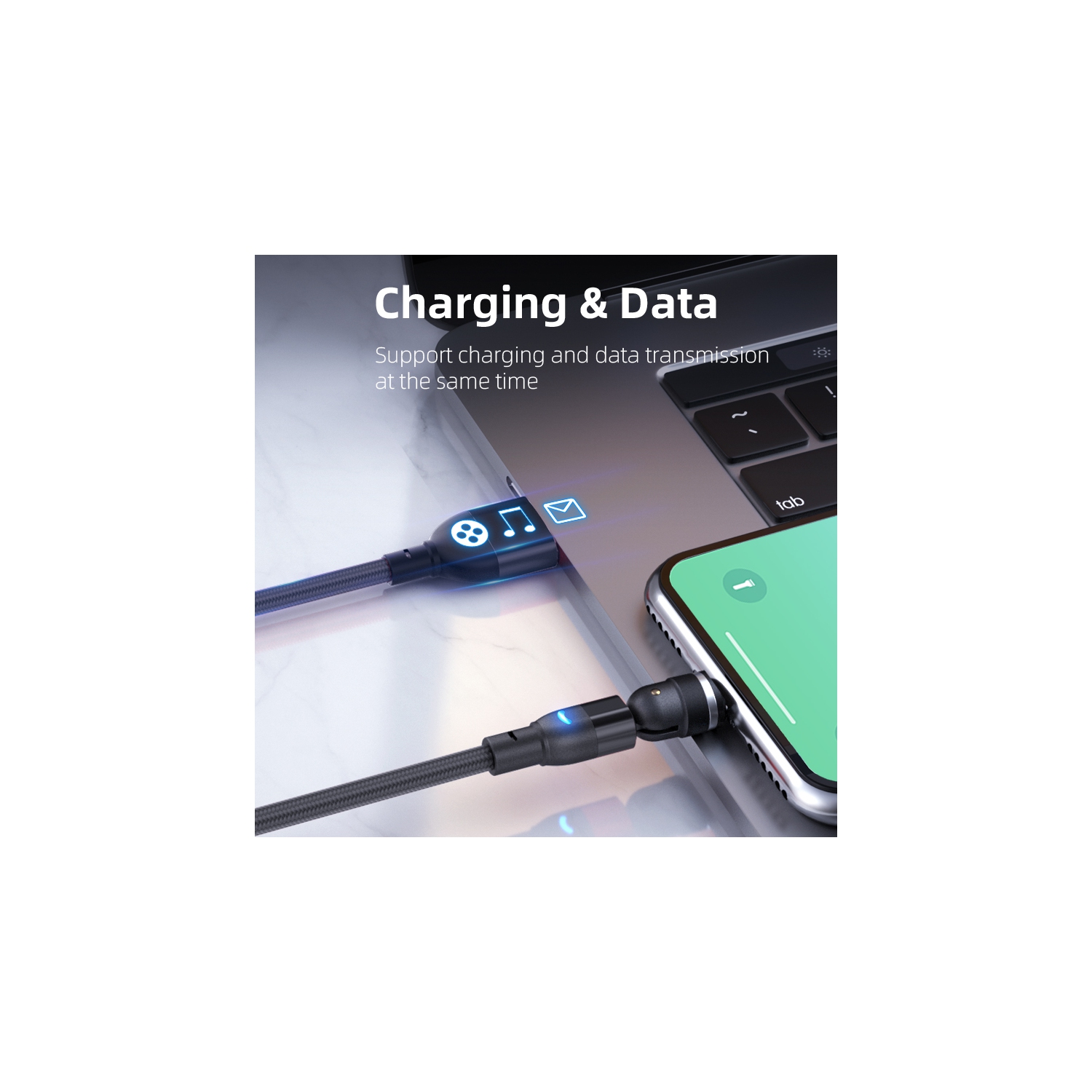 Stimula Lifestyle Magnetic Multi-Tip Charging Cable for iPhone, Android & Samsung Mobile Devices – USB-A to USB-C, Micro-USB & Lightning, 3