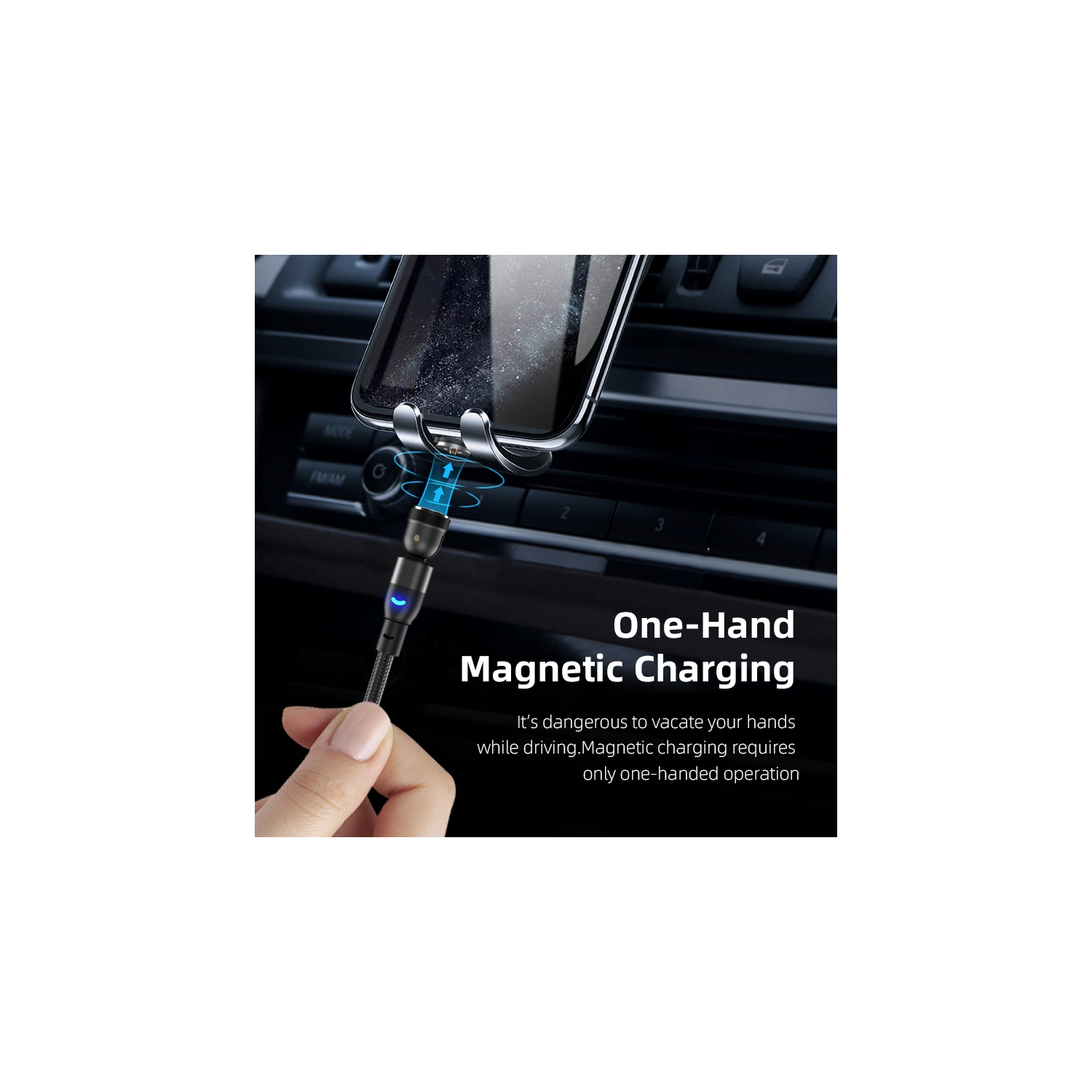 Stimula Lifestyle Magnetic Multi-Tip Charging Cable for iPhone, Android & Samsung Mobile Devices – USB-A to USB-C, Micro-USB & Lightning, 3