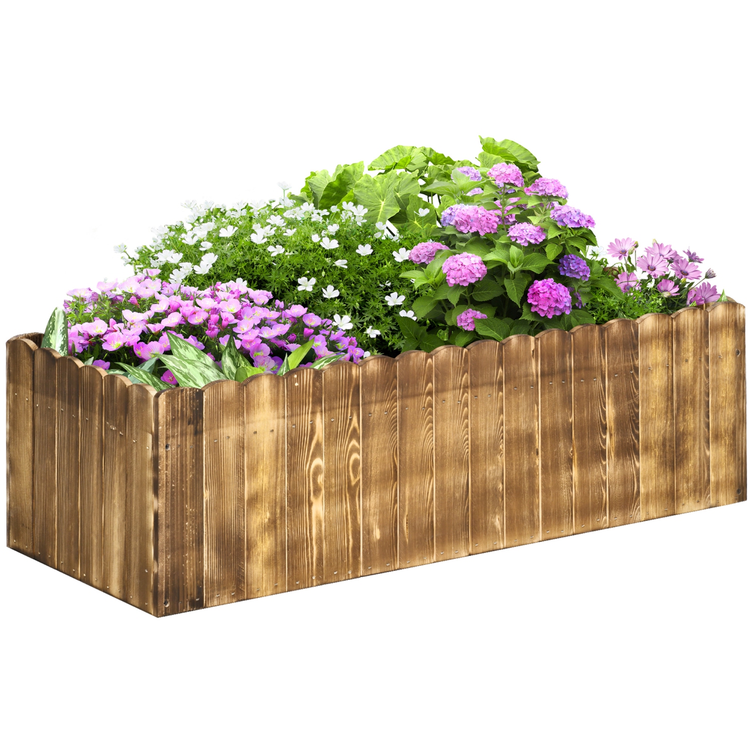 Outsunny 40" x 16" x 12" Raised Garden Bed, Raised Planter Box, Wooden Planter Raised Bed with Drainage Holes, Carbonized Natural