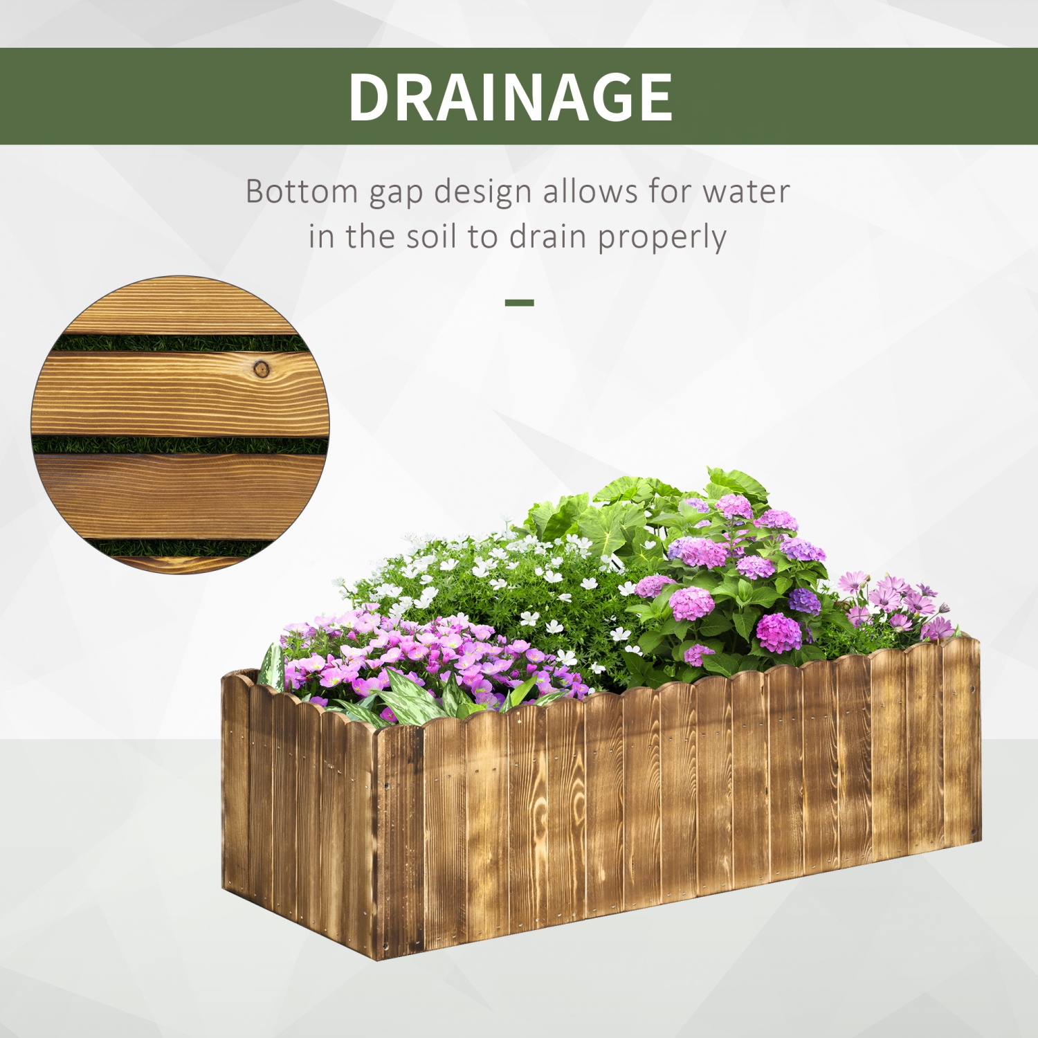 Outsunny 40" x 16" x 12" Raised Garden Bed, Raised Planter Box, Wooden Planter Raised Bed with Drainage Holes, Carbonized Natural
