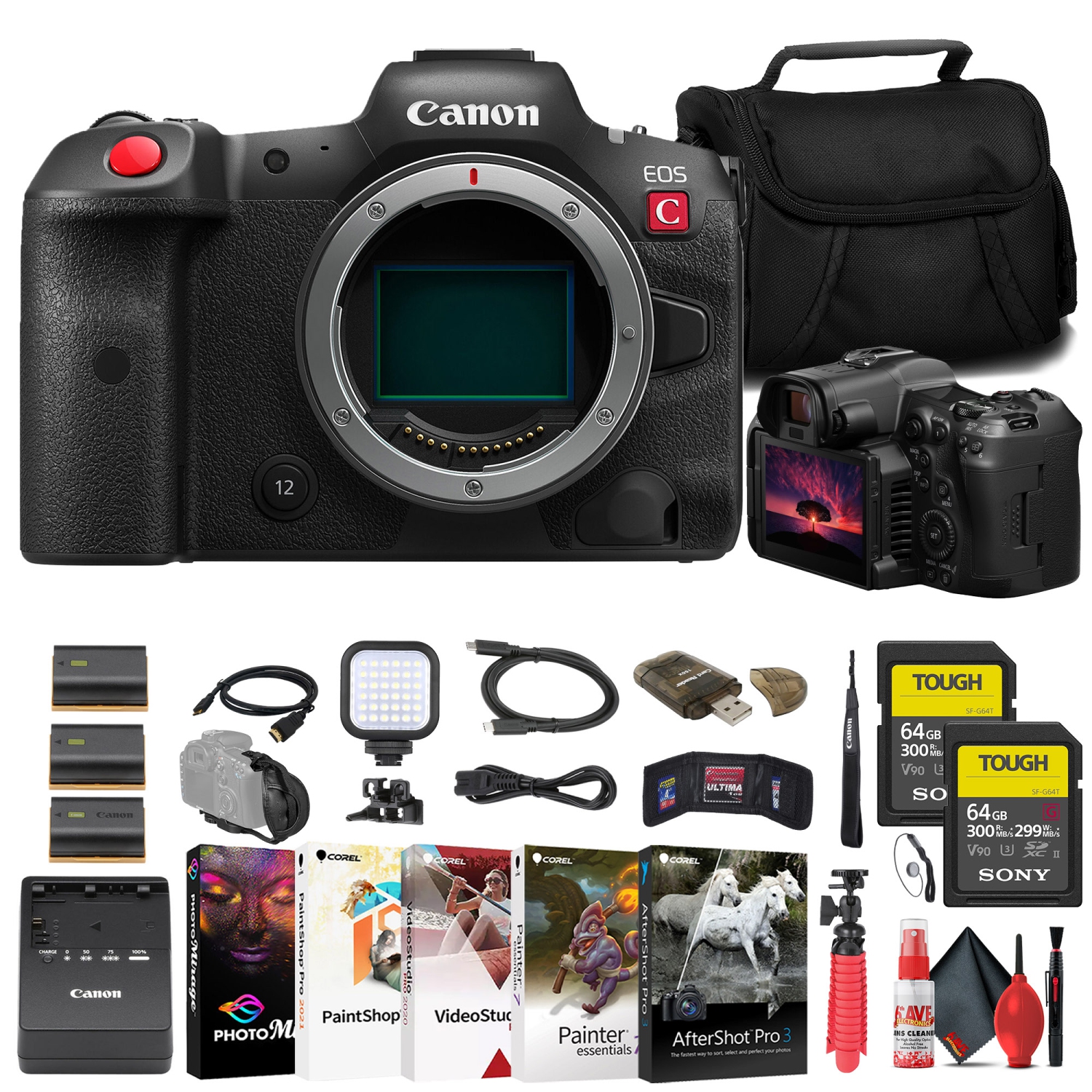 Canon EOS R5 C Mirrorless Cinema Camera + 2 x 64GB TOUGH Card + Bag + More