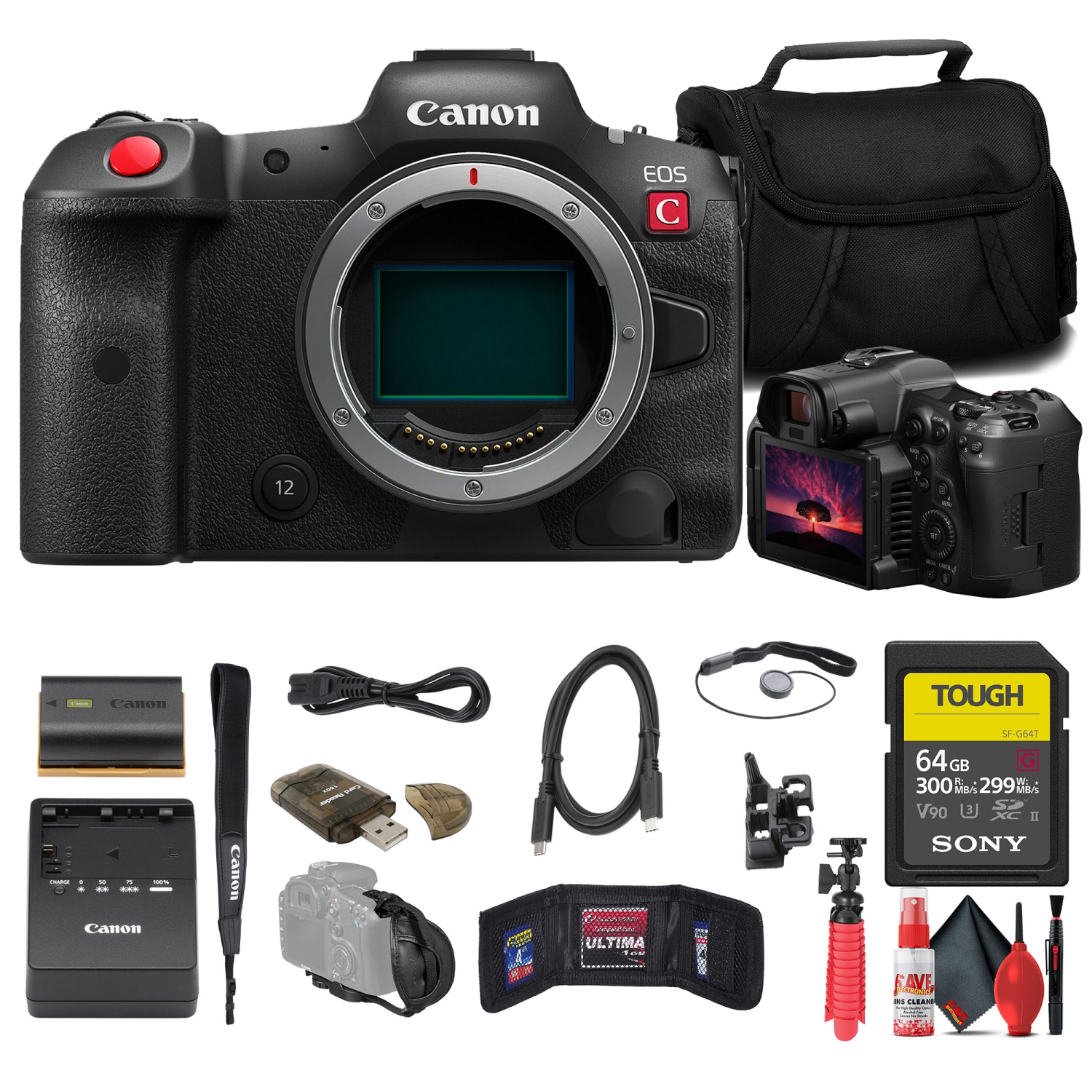 Canon EOS R5 C Mirrorless Cinema Camera + 64GB Card + Bag + More