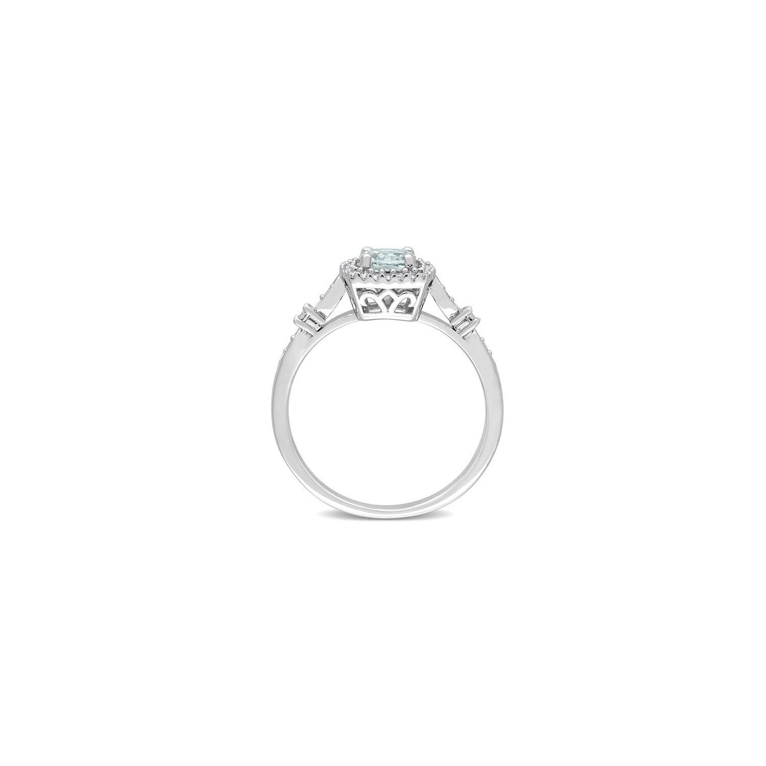 2/5 Carat Aquamarine Ring in Sterling Silver with Diamonds