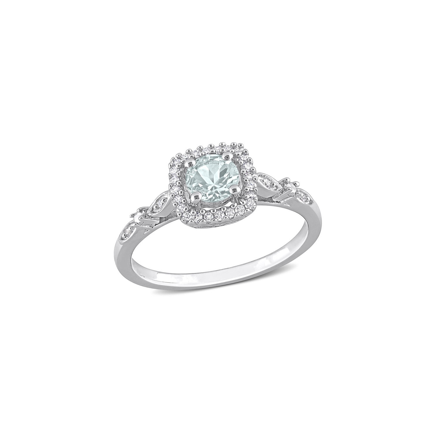 2/5 Carat Aquamarine Ring in Sterling Silver with Diamonds