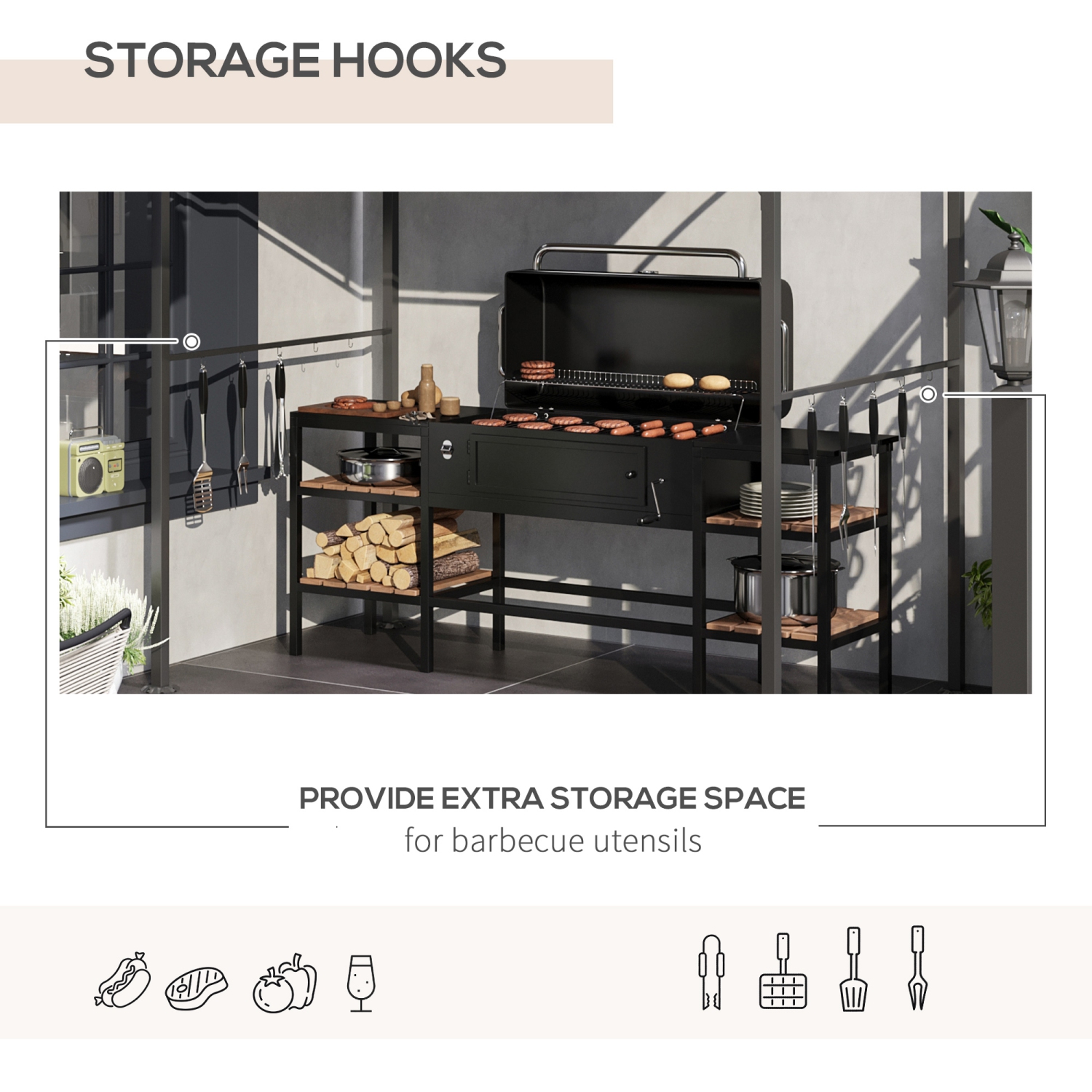 Outsunny 7' x 5' BBQ Grill Gazebo Tent, Garden Grill Canopy with Steel Frame and Hooks, Outdoor Sun Shade, Beige