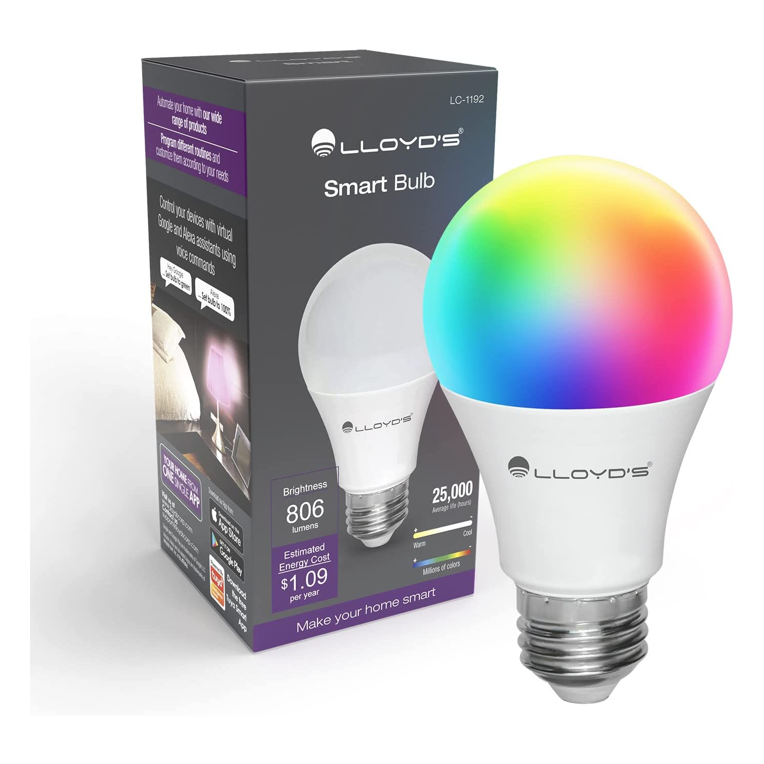 Lloyd's, WiFi Smart E26 Bulb, Multicolor