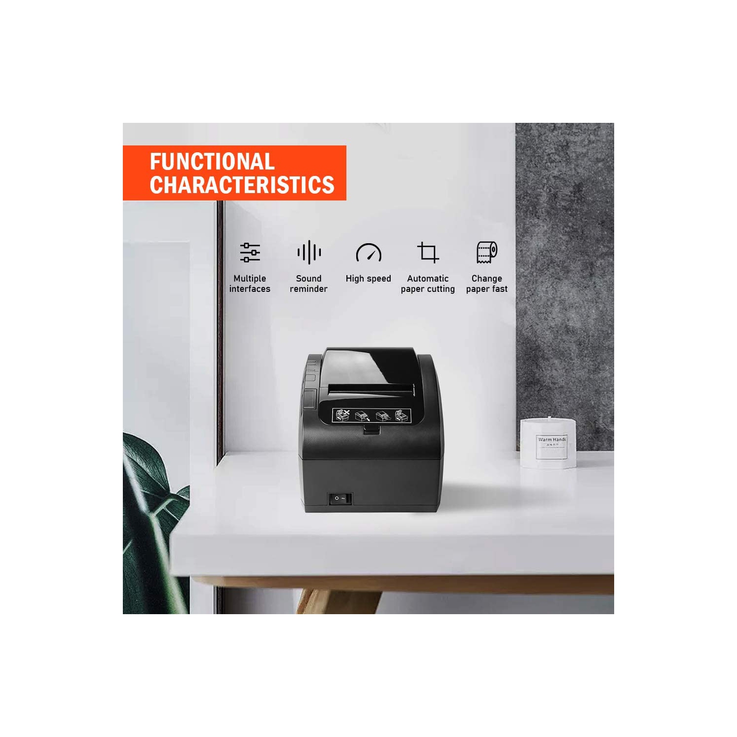 Boîte ouverte – imprimante de reçus MUNBYN 80 mm avec port Ethernet USB, imprimante de point de vente thermique avec coupe-papier automatique