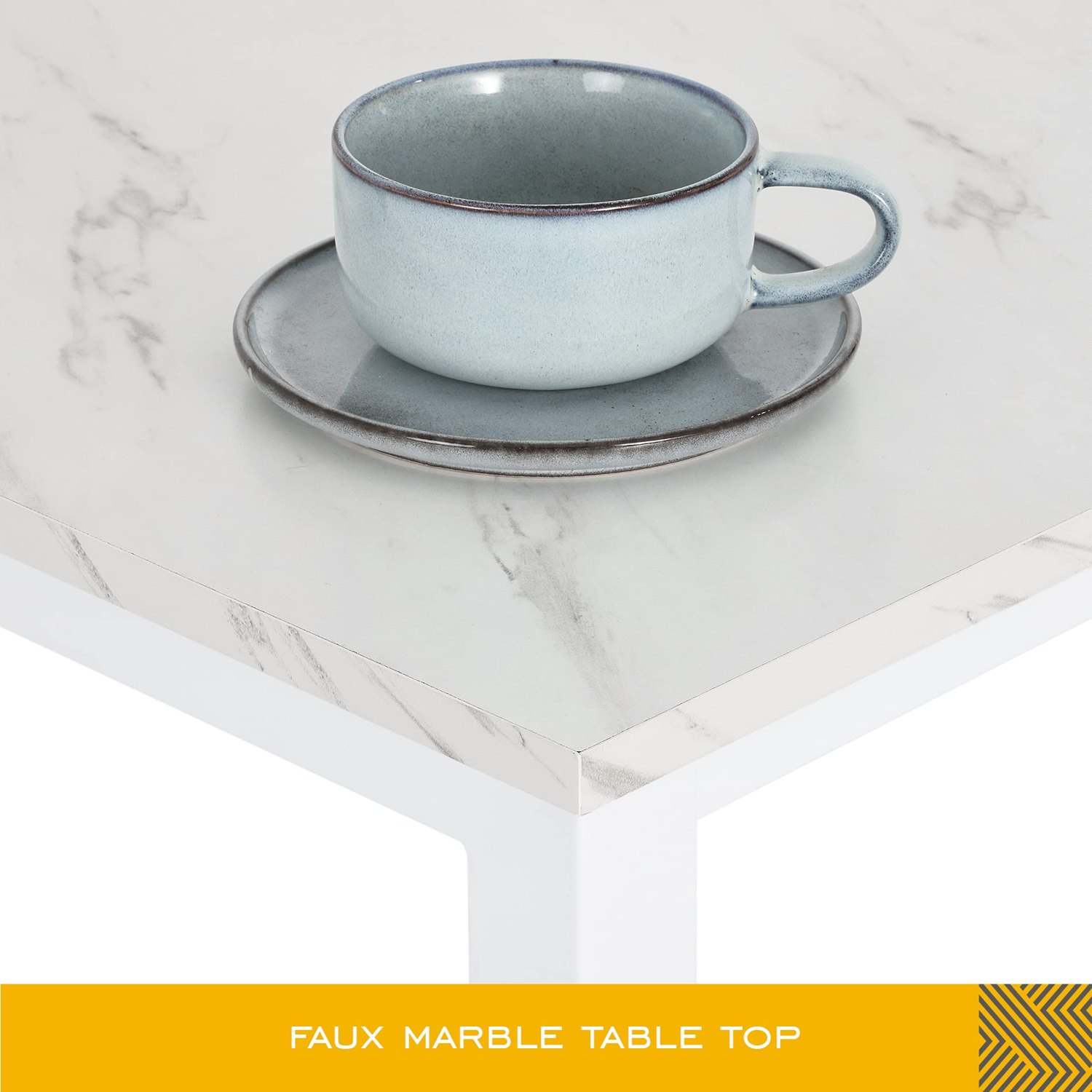 HOMOOI Two 3-Piece bar Table and Chairs Set, 2 Pack Faux Marble Kitchen Table Set with 4 Backless Stools, White