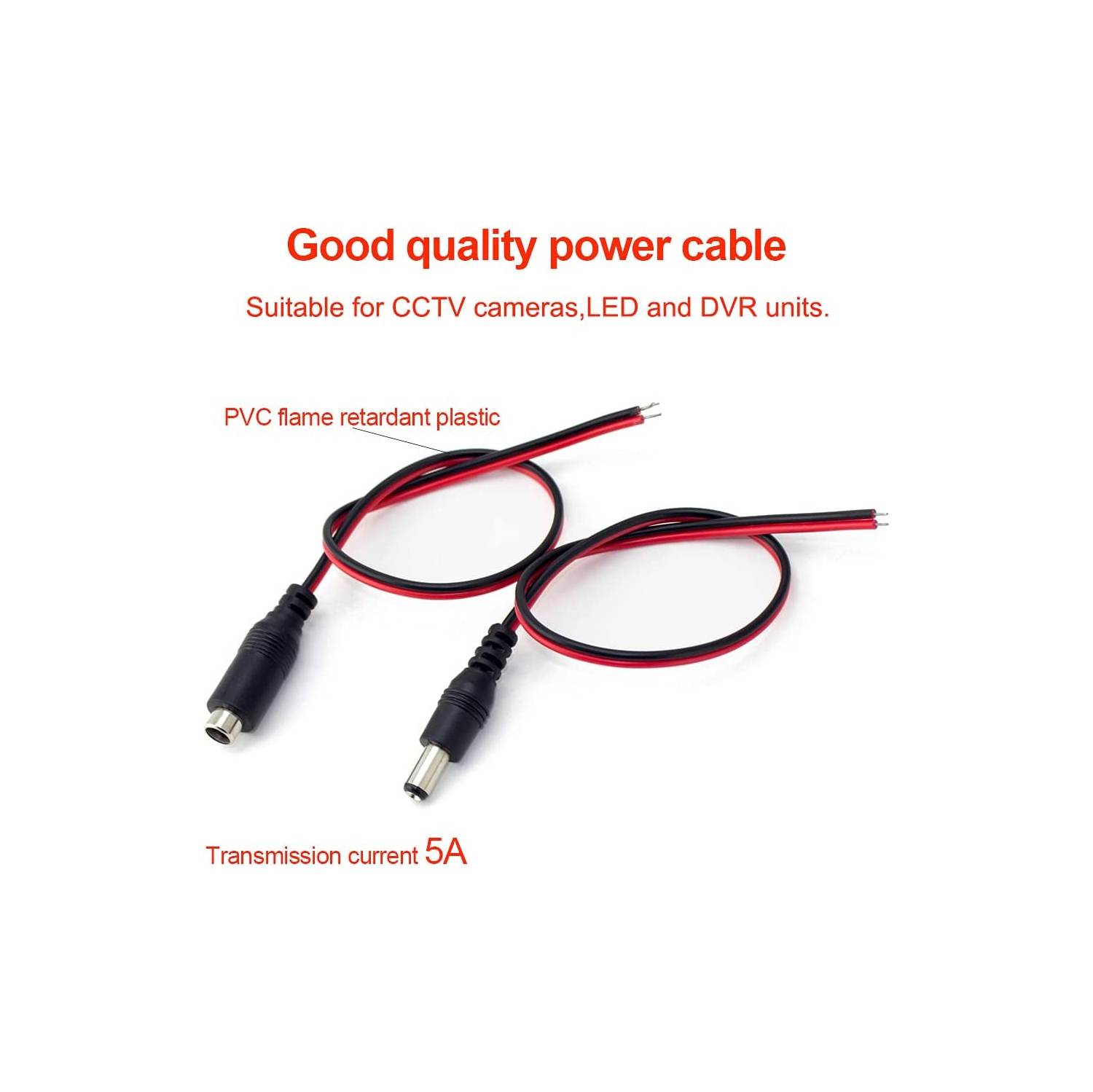 Câble d'alimentation CC ISTAR, 10 paires de câbles d'alimentation CC, connecteurs mâles et femelles 12V 5A, adaptés aux caméras de sécurité CCTV et