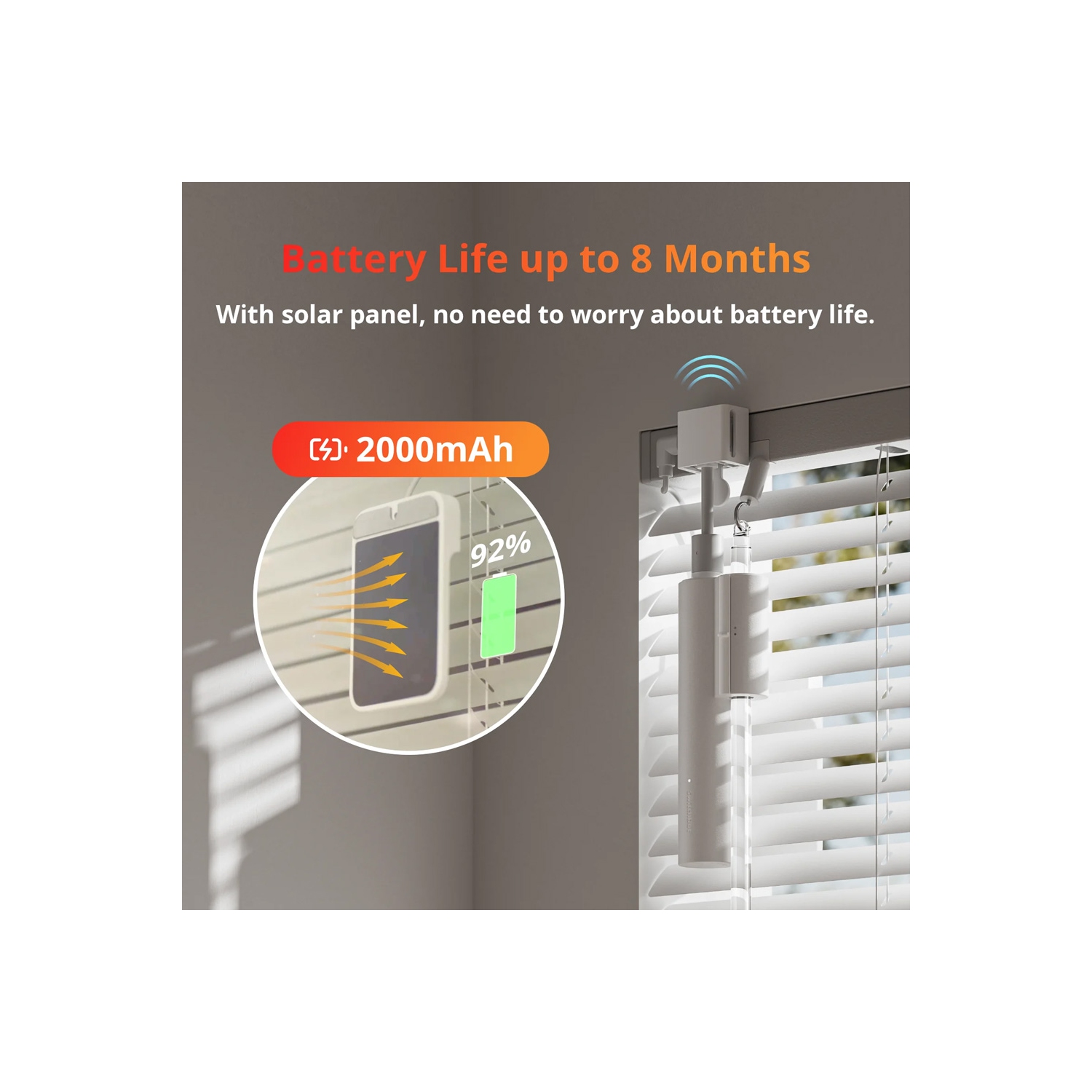 SwitchBot Blind Tilt | Smart Electric Blinds with Bluetooth Remote Control, Solar Powered, Light Sensing Control