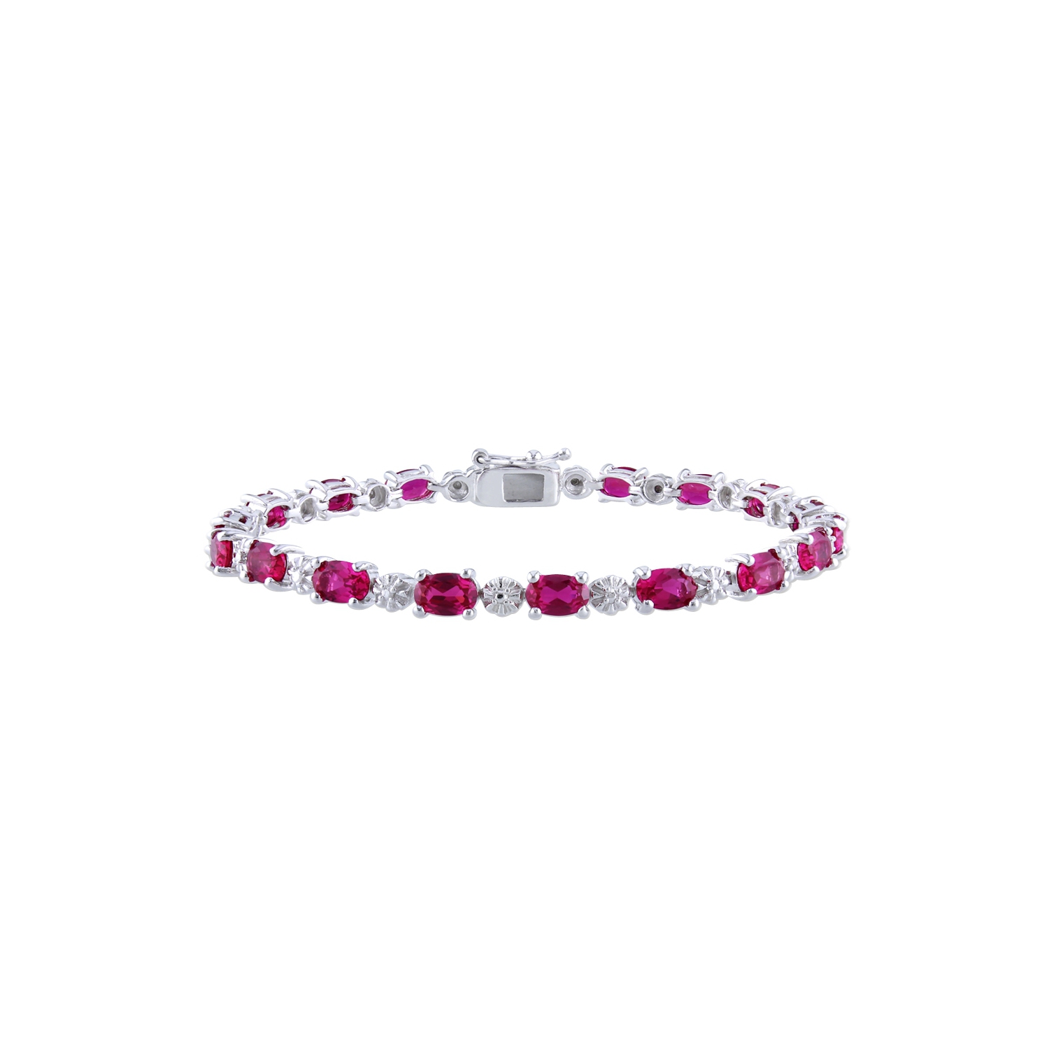 Bracelet avec rubis synthétique en laboratoire et diamants en argent sterling de 13.50 ct