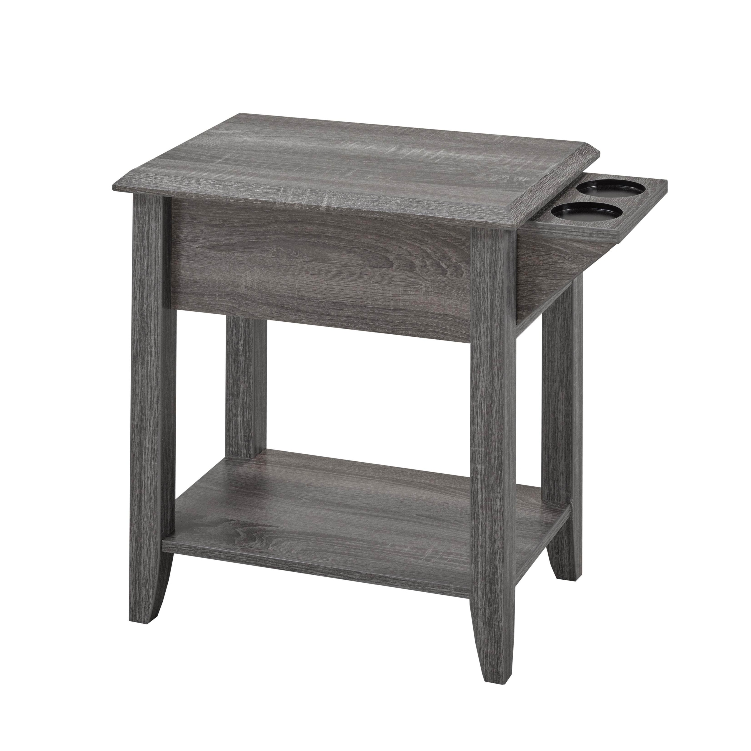 Brassex Inc. Telephone Stand with Storage Drawer and Cupholders - Dark Taupe