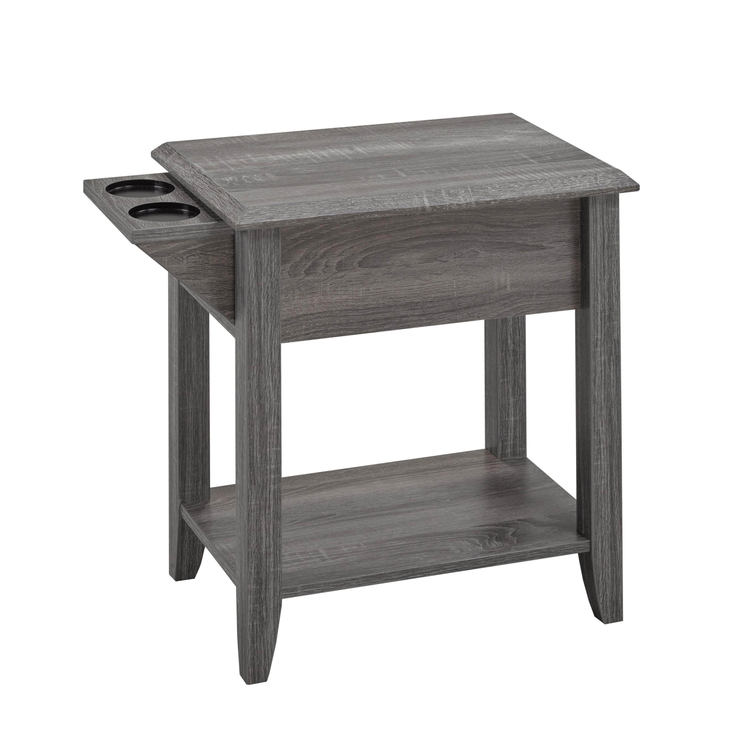 Brassex Inc. Telephone Stand with Storage Drawer and Cupholders - Dark Taupe