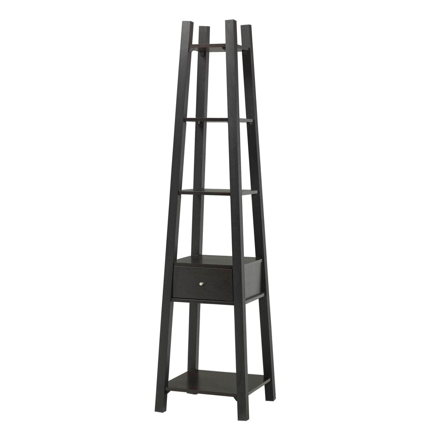 Brassex Inc. 4-Tier Display Shelf with Storage Drawer in Dark Cherry