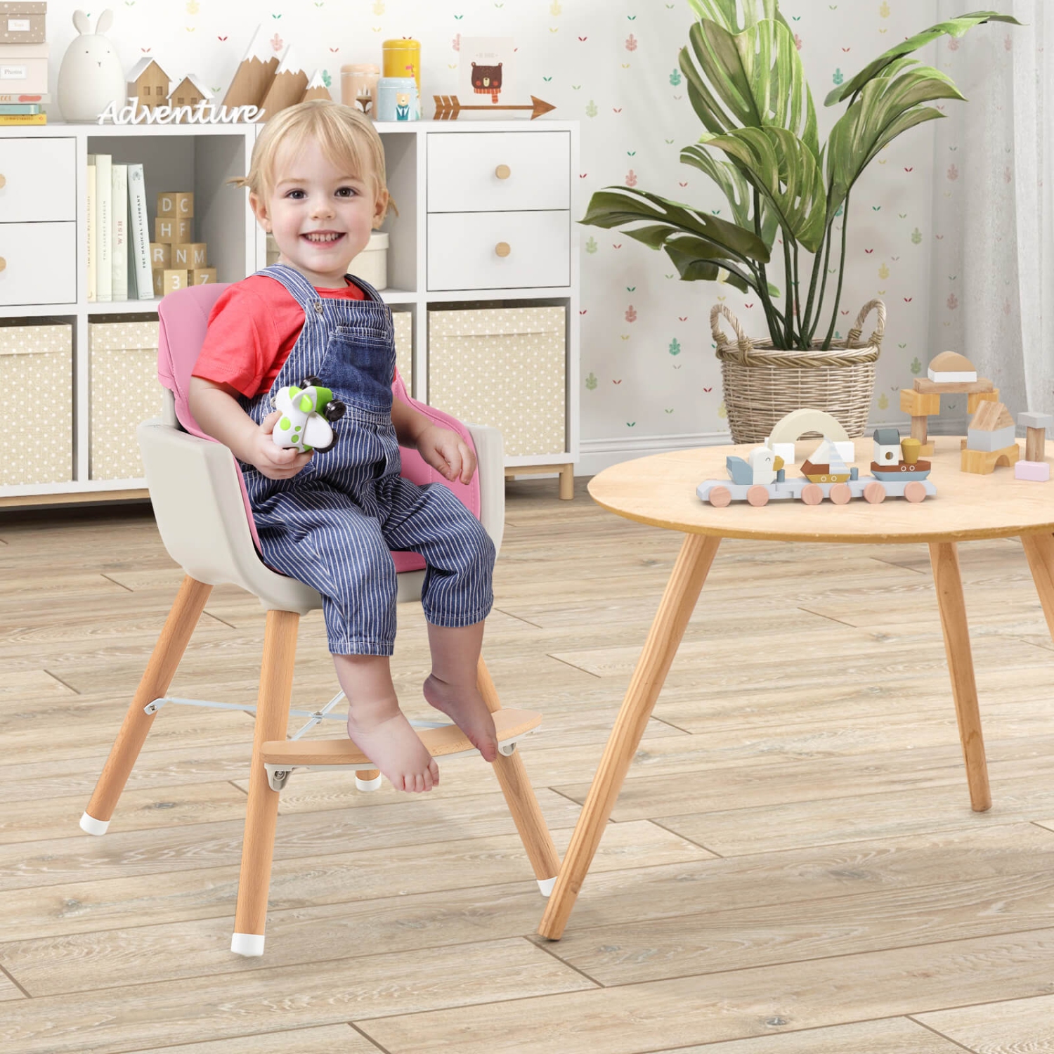 Costway 3 in 1 Convertible Wooden High Chair Baby Toddler Highchair w/ Cushion