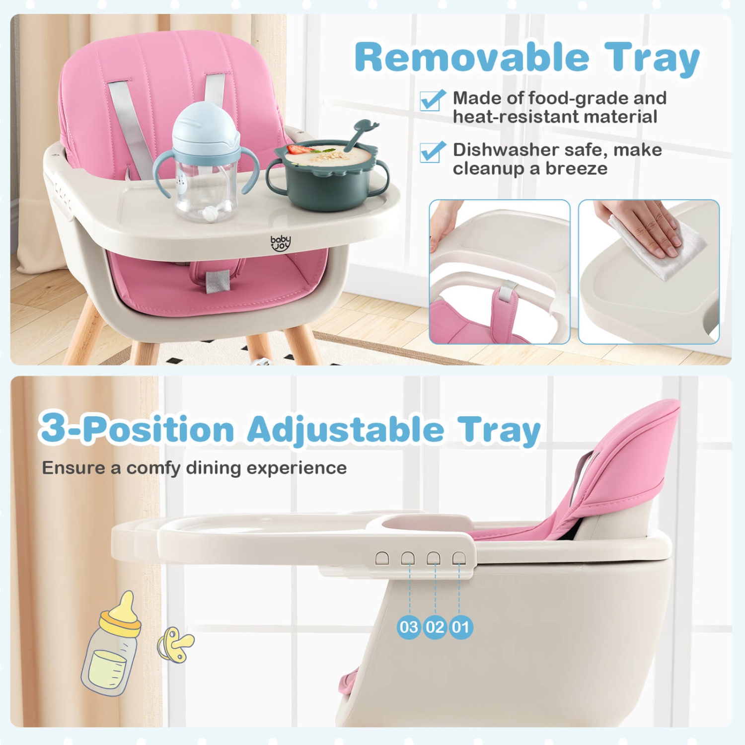 Costway 3 in 1 Convertible Wooden High Chair Baby Toddler Highchair w/ Cushion