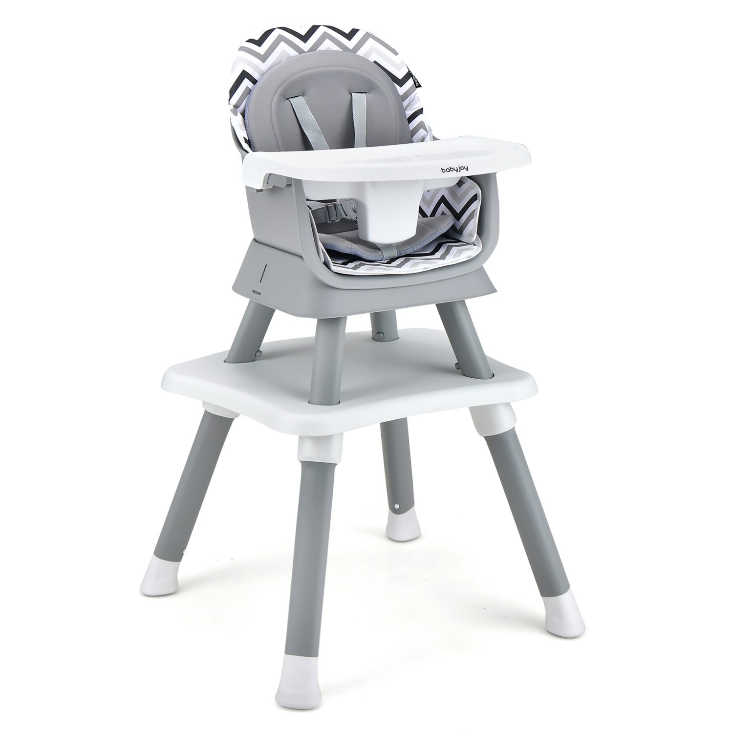 Babyjoy 8-in-1 Baby High Chair Convertible Dining Booster Seat with Removable Tray Grey/Pink/Yellowith Strip