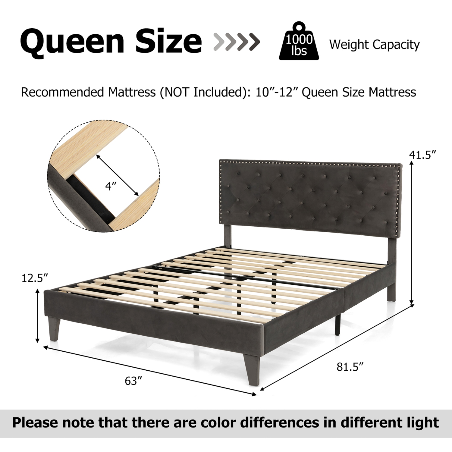 Costway Full/Queen Bed Frame Upholstered Platform Bed with Tufted Headboard Mattress Foundation
